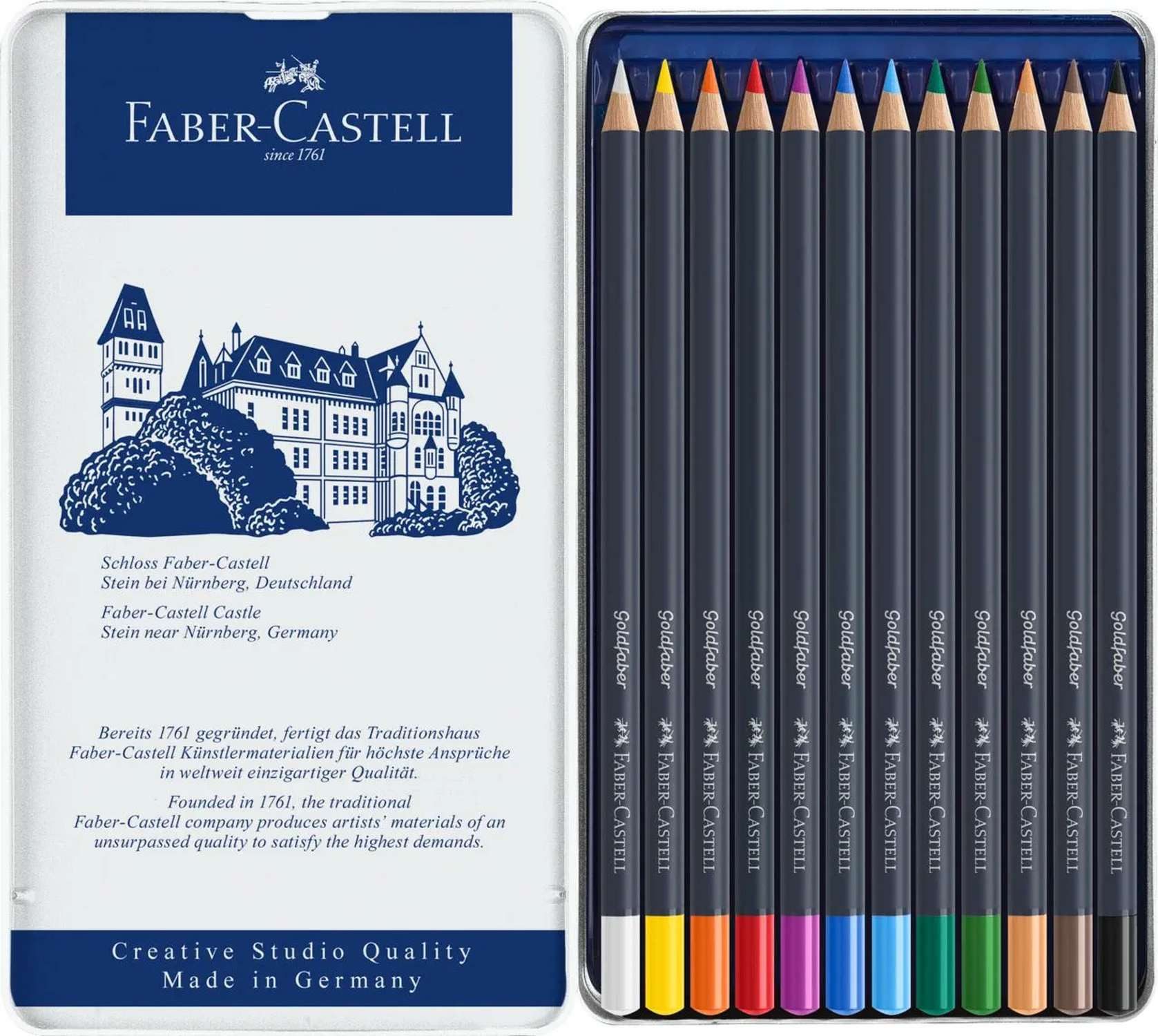 Faber-Castell Faserstift Farbstifte im 12er Metalletui für kreative Zeichnungen