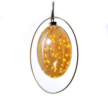 MARELIDA LED Dekolicht LED Glaskugel im Ring Deko Kugel Juteseil beleuchtet Timer D:26cm gold, LED Classic, ultra-warmweiß / bernstein (1800K bis 2100K)