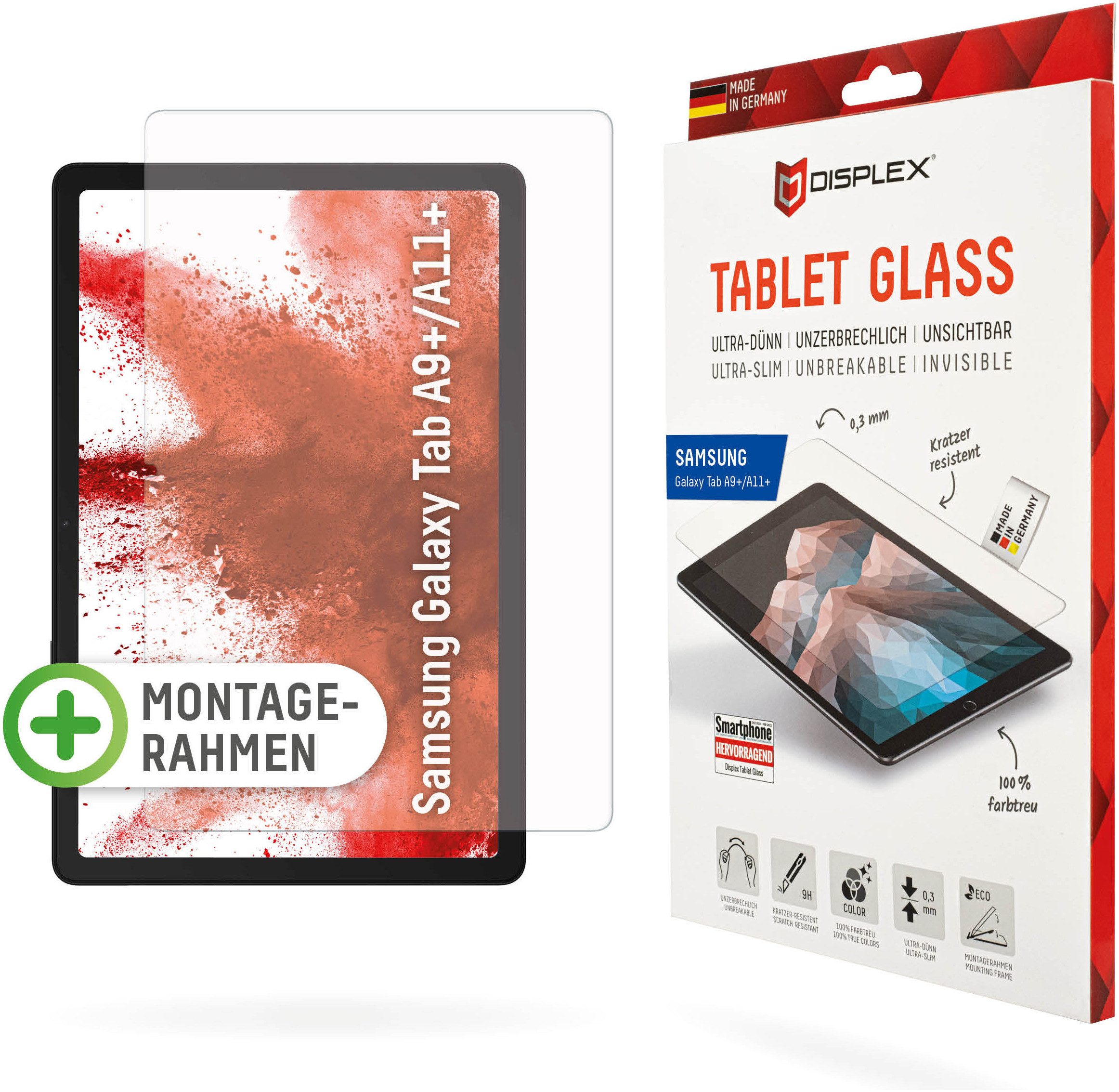 Displex Displayschutzglas Tablet Glass für Samsung Galaxy Tab A11+, Samsung Galaxy Tab A9+, Bildschirmschutz, Schutzglas, Splitterschutz, kratzfest