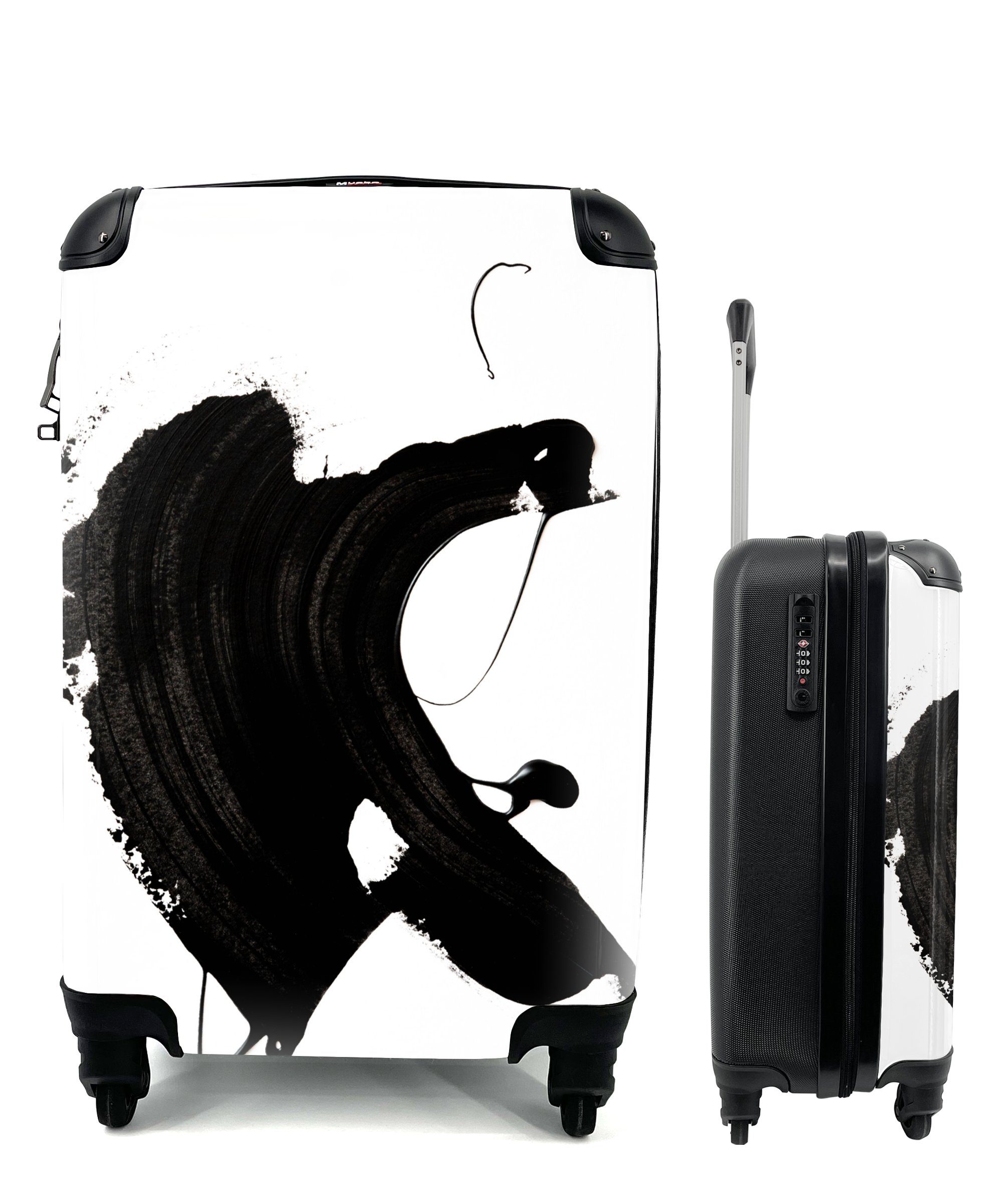 MuchoWow Handgepäckkoffer Schwarz - Farbe - Design, 4 Rollen, Reisetasche mit rollen, Handgepäck für Ferien, Trolley, Reisekoffer