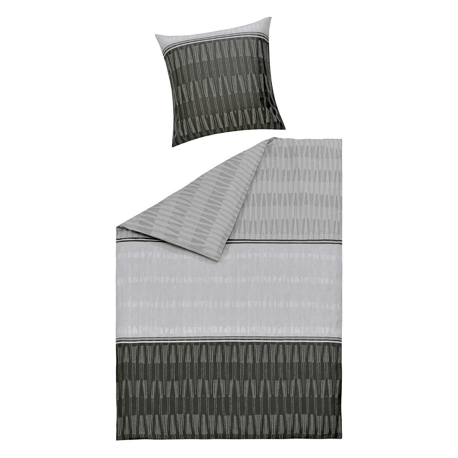 casa NOVA Bettwäsche GRETA, 135 x 200 cm, Grau, Schwarz, Baumwolle, Satin, 2 teilig, schicke Musterung, mit Reißverschluss