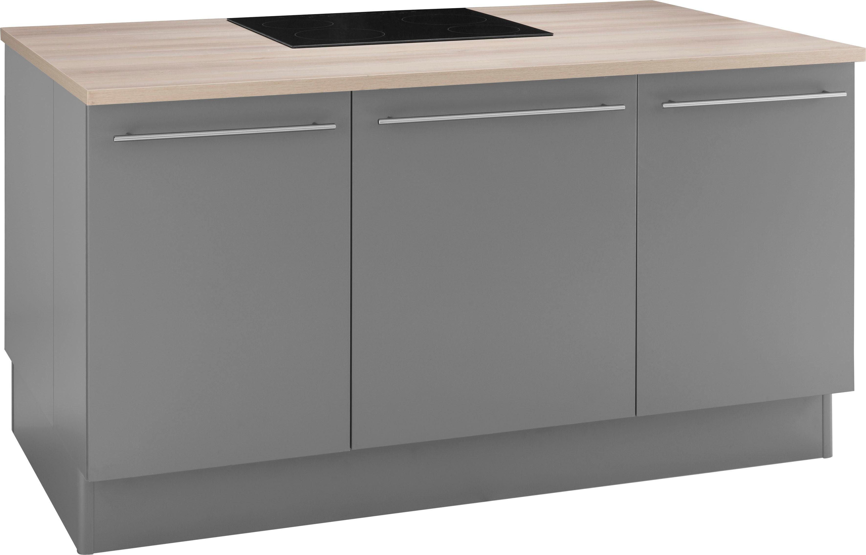 OPTIFIT Kücheninsel Bern, Stellbreite 160x95 cm mit höhenverstellbaren Füßen, mit Metallgriffen basaltgrau/basaltgrau-akaziefarben