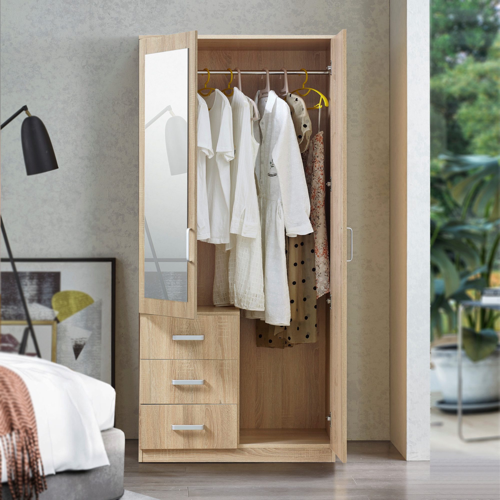 en.casa Kleiderschrank »Bodolz« 176x80x52 cm Sonoma-Eichenoptik günstig online kaufen