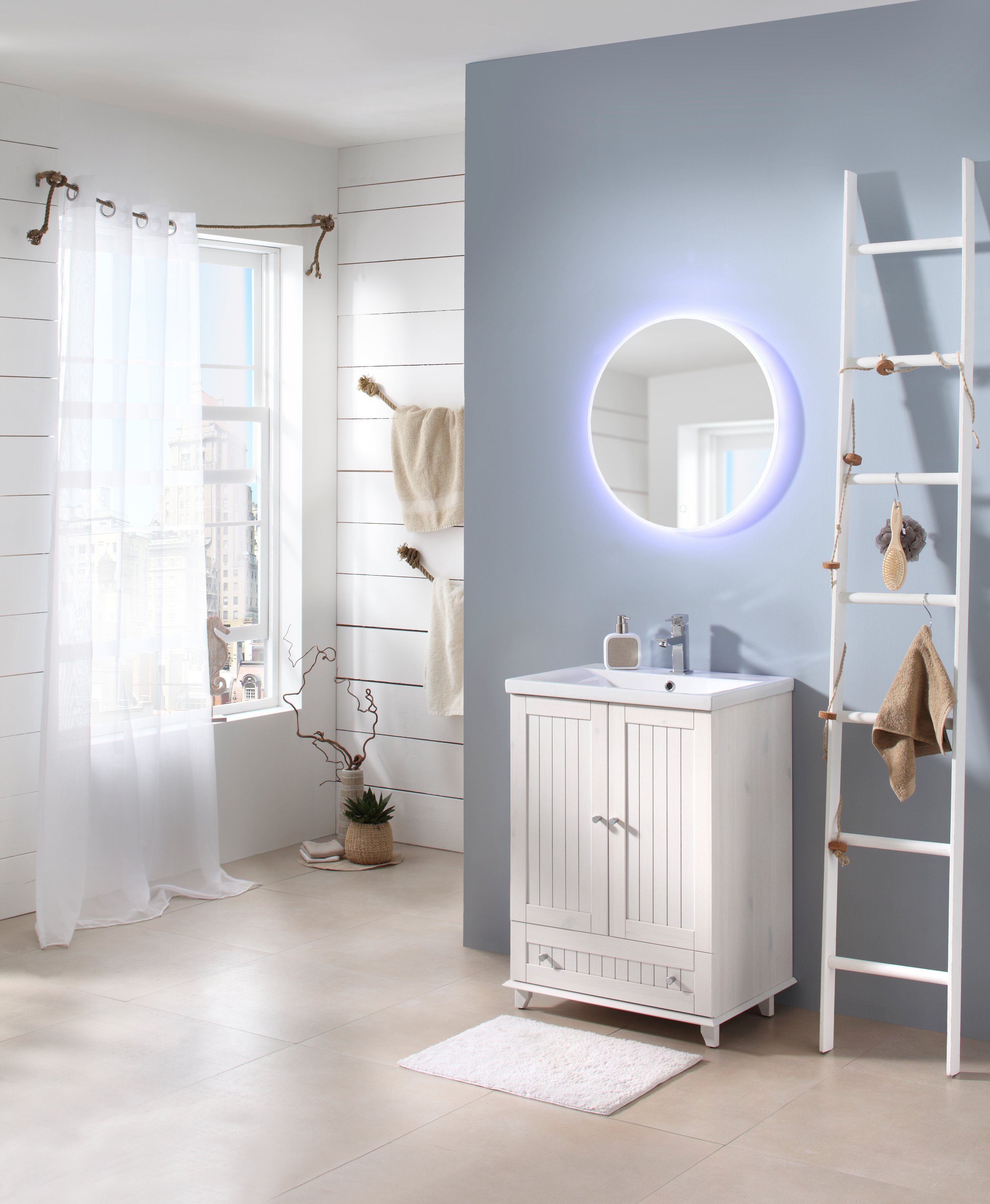 welltime Waschtisch Venezia, Badmöbel, aus massiver Kiefer, mit Keramikbeck günstig online kaufen