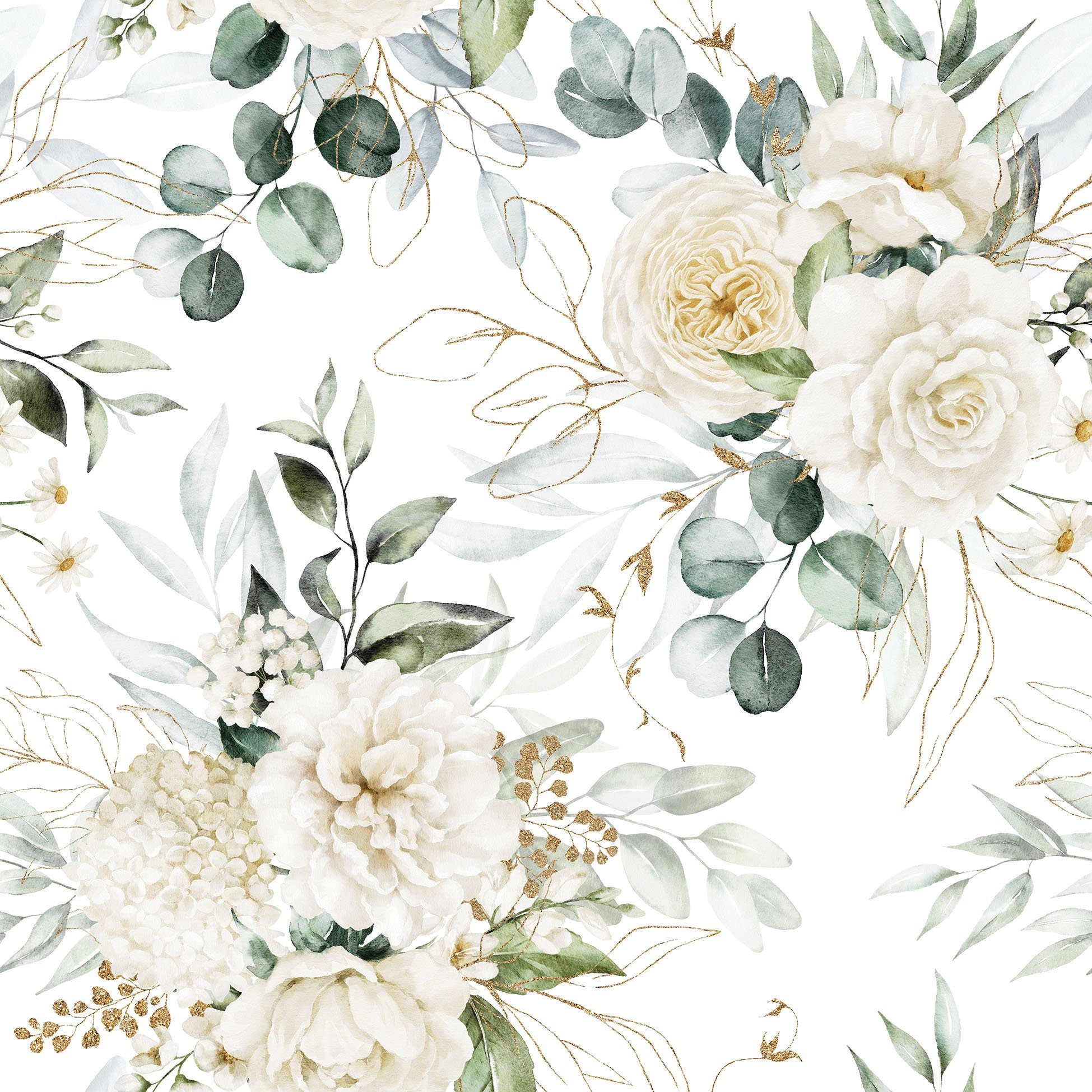 Ambiente® Papierserviette Eucalyptus and Roses, (20 St), 33 cm x 33 cm