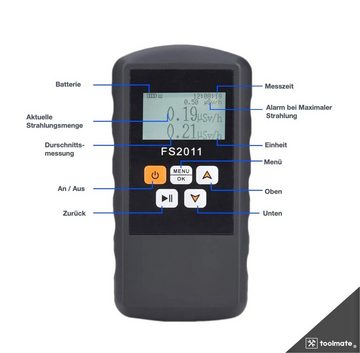 toolmate® Elektrowerkzeug-Set Geigerzähler - Dosimeter - Strahlenmessgerät - Strahlungsmessgerät, 1-tlg., Aufbewahrungstasche / Digitales Display /