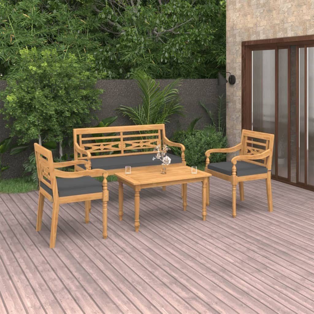 vidaXL GartenloungeSet »4tlg. GartenLoungeSet mit Kissen Massivholz