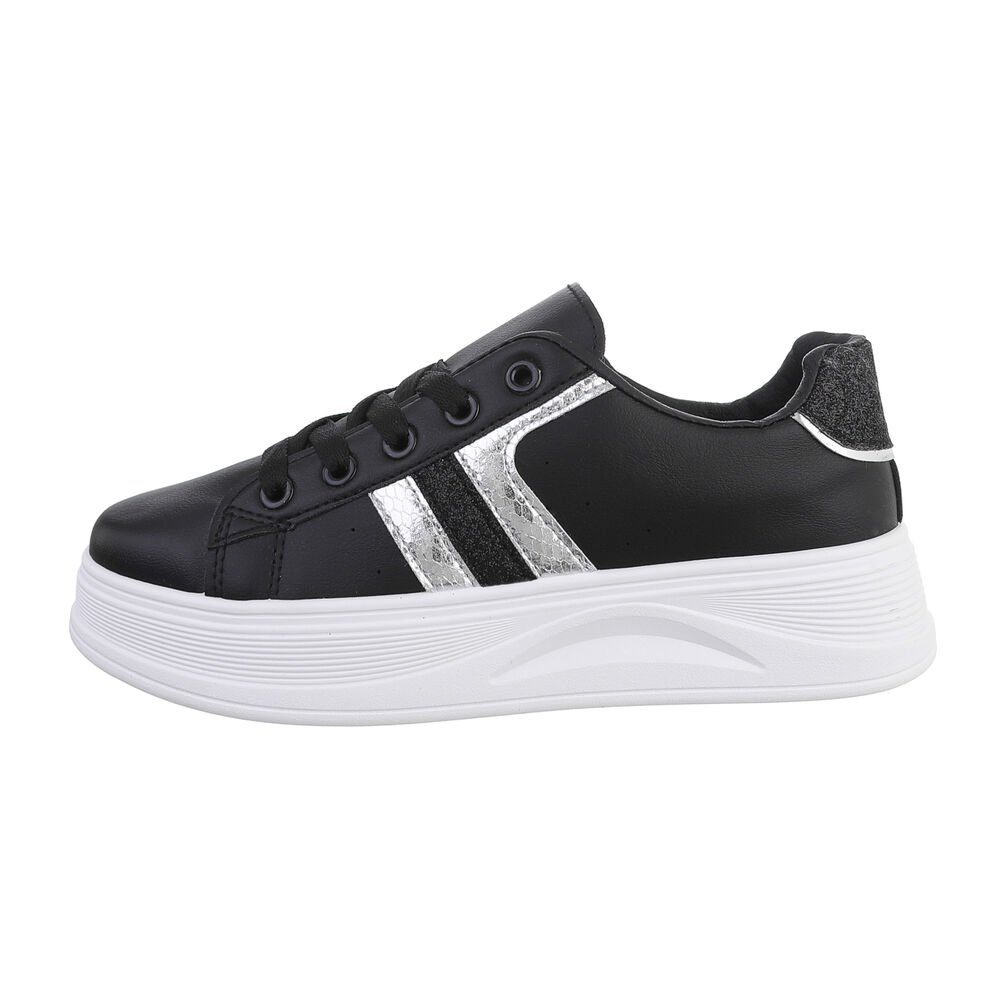 Ital-Design Damen Low-Top Freizeit Sneaker Flach Sneakers Low in Schwarz