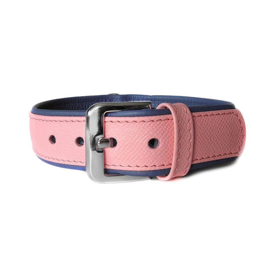Das Lederband Hunde-Halsband Hundehalsband Milano candy/saphire