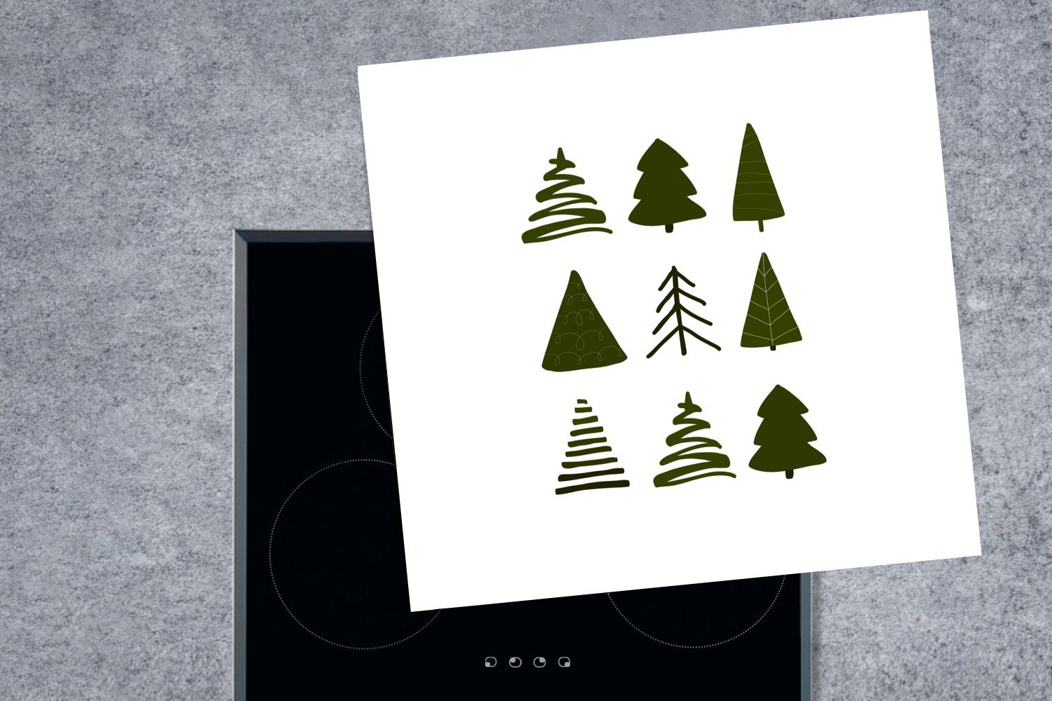 Ceranfeldabdeckung, MuchoWow Vinyl, Muster, für küche Herdblende-/Abdeckplatte cm, - 78x78 tlg), - Weihnachtsbäume Weiß (1 Arbeitsplatte