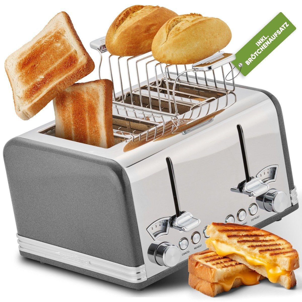 ProfiCook Toaster PCTA 1194, Toaster 4 Scheiben m. extra breiten