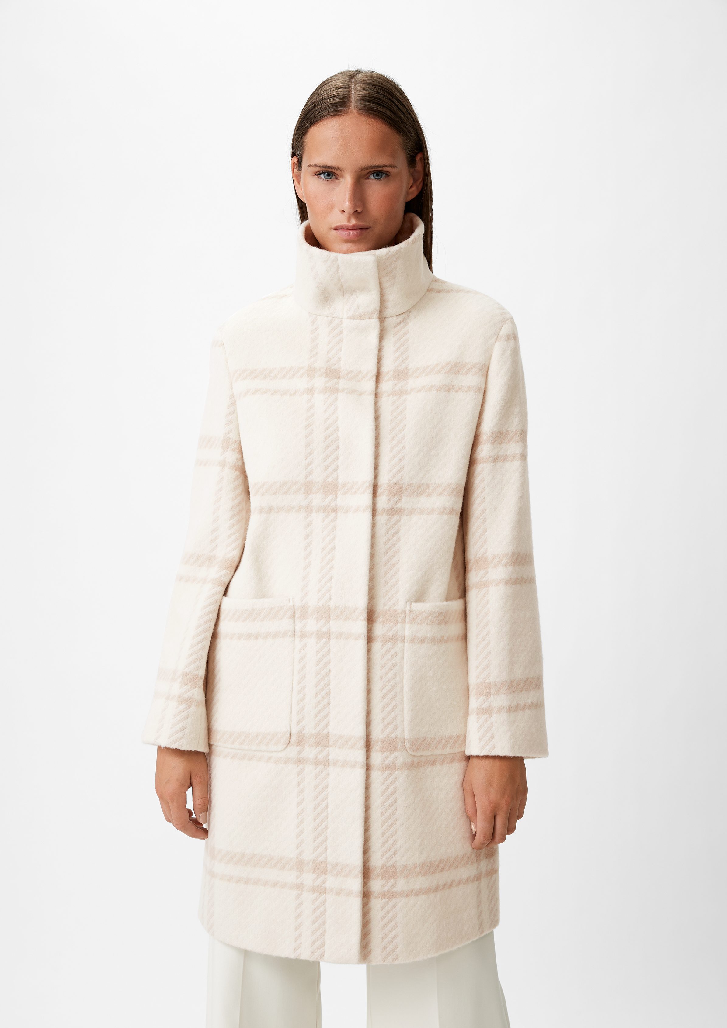 Comma Langmantel Karierter Wollmix-Mantel