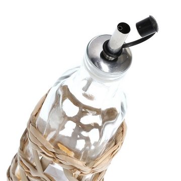 Neuetischkultur Ölspender Essig-/Ölflasche Glas, Strohgeflecht, (Stück, 1-tlg., 1 Glasflasche mit Naturfaser), Glasflasche zum Befüllen