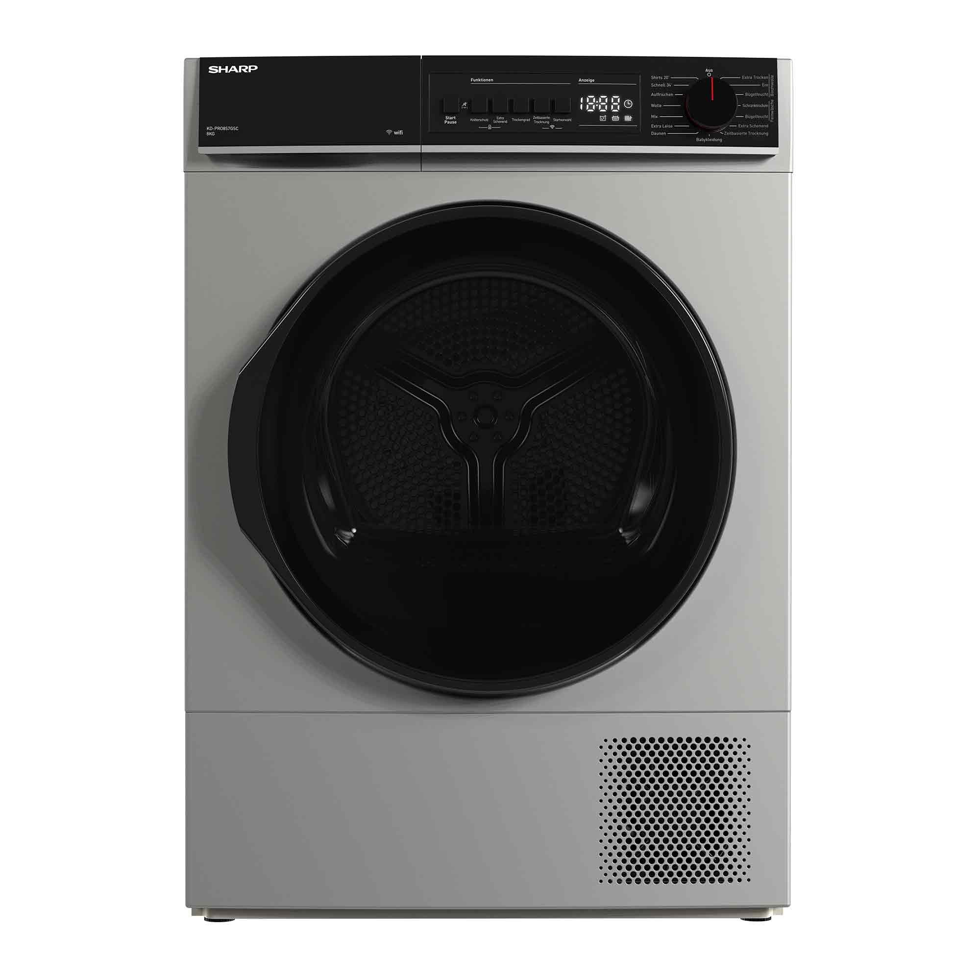 Sharp Wärmepumpentrockner KD-PRO8S7GSC-DE, SoftTouch-Bedienung mit LED-Display, Trommelbeleuchtung, WiFi