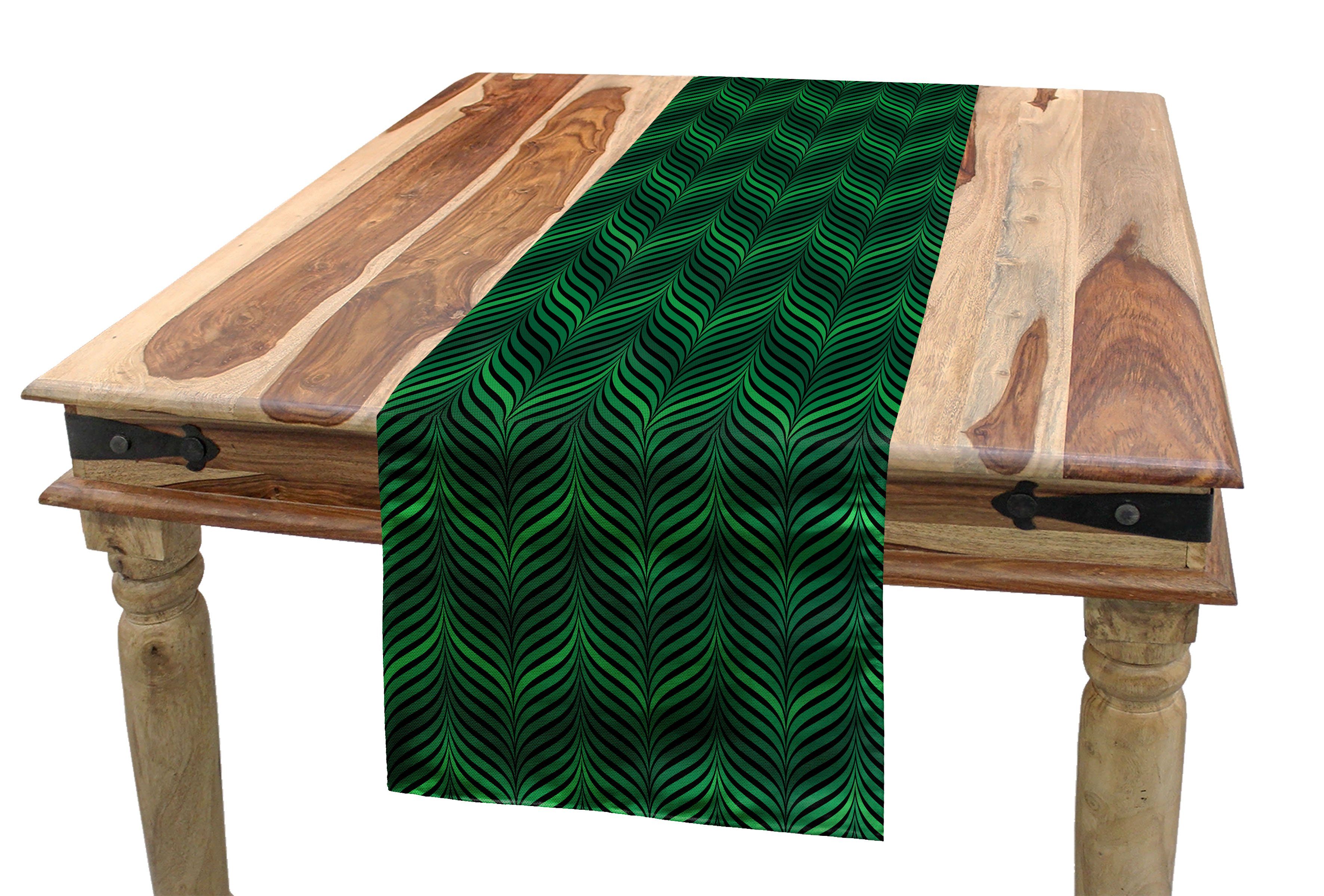 Abakuhaus Tischläufer Esszimmer Küche Rechteckiger Dekorativer Tischläufer, Moderne Grünlich Gebogenen Streifen Kunst