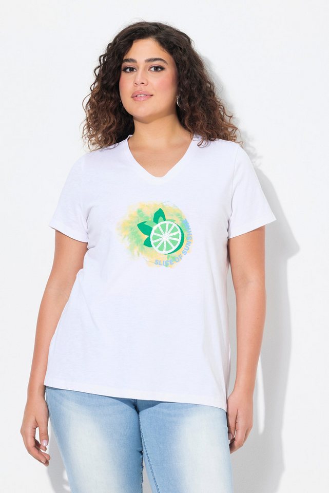Ulla Popken T-Shirt T-Shirt Limonen A-Linie V-Ausschnitt Halbarm
