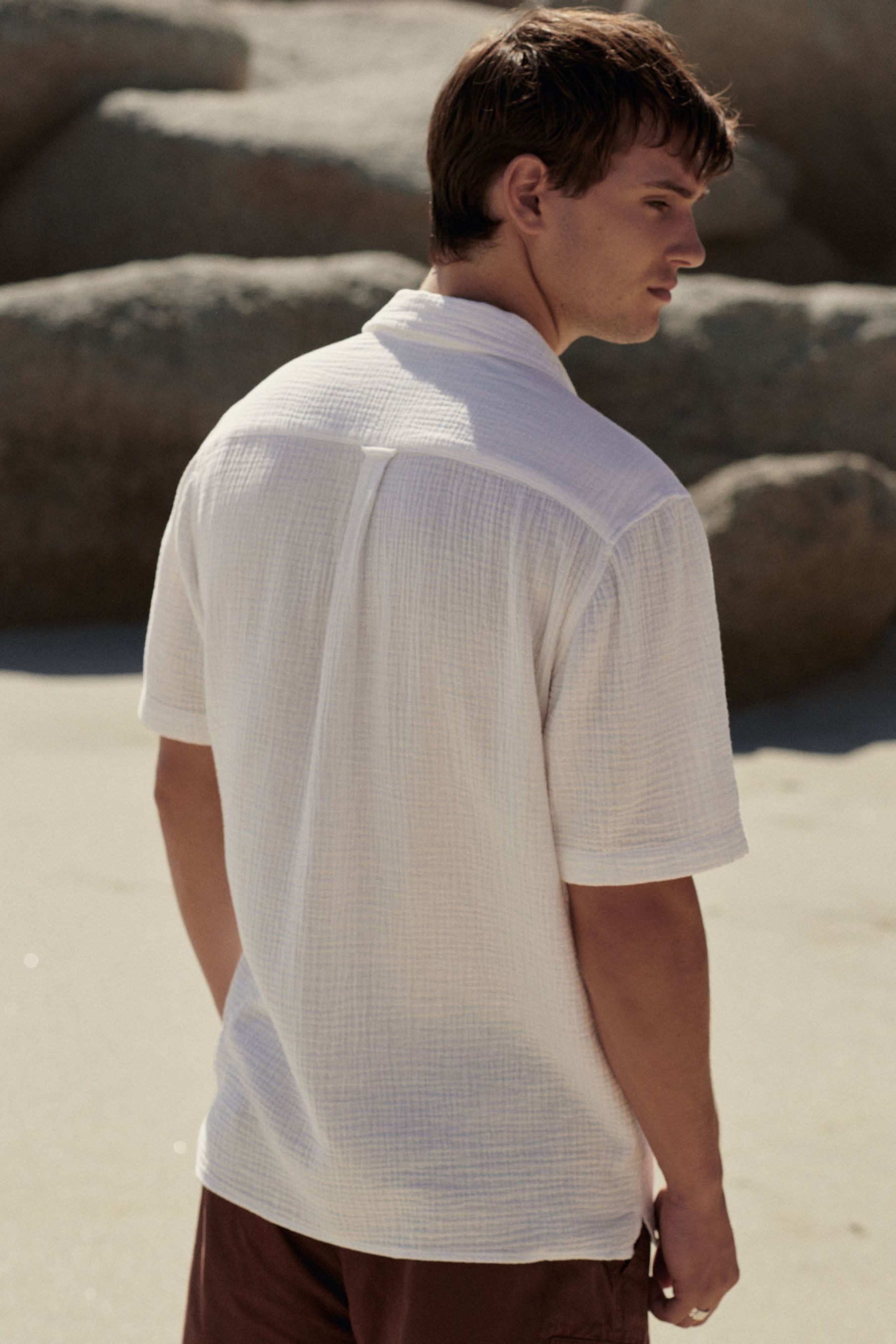 Next Kurzarmhemd Kurzärmeliges Jacquard-Hemd mit kubanischem günstig online kaufen