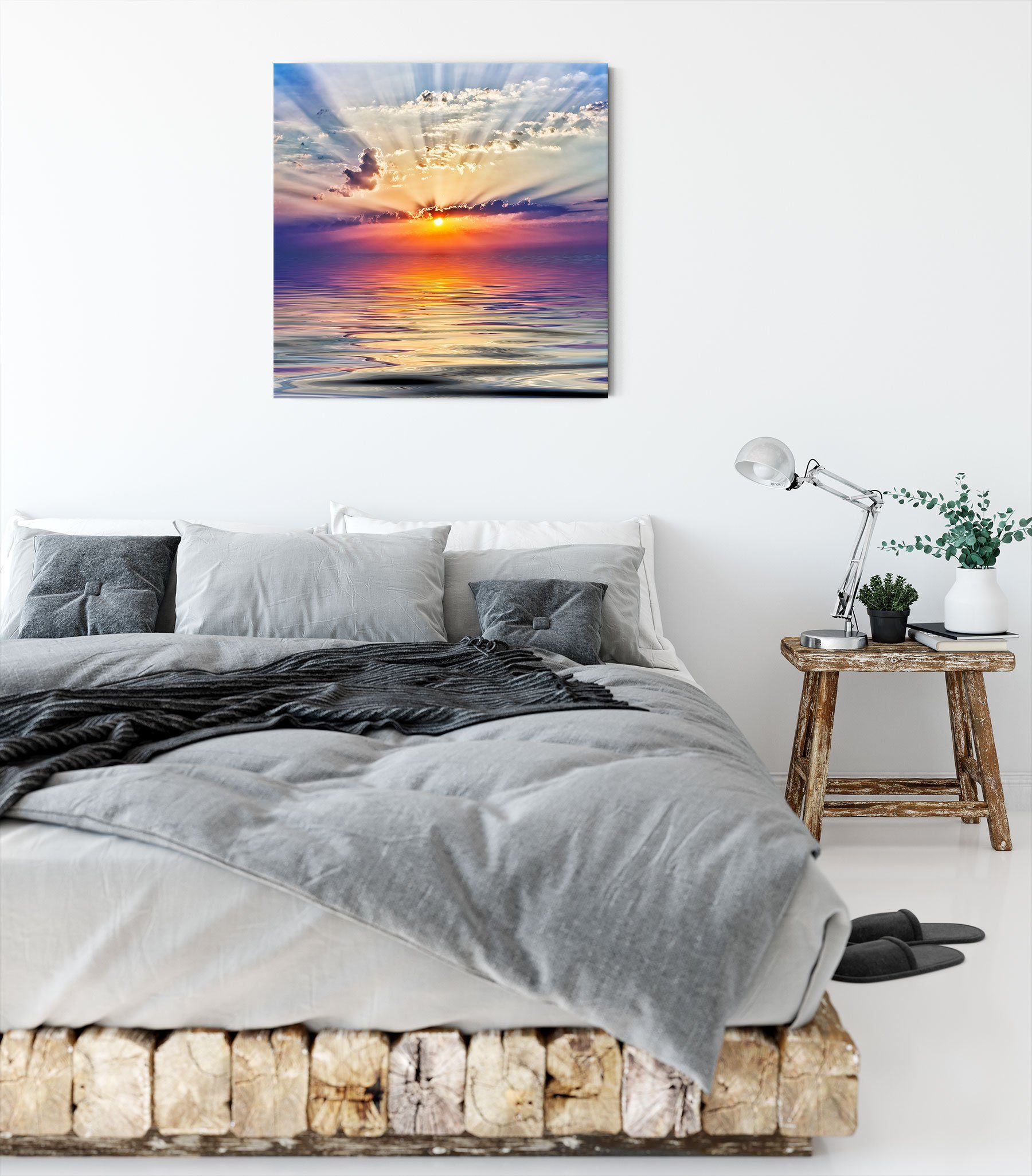 St), inkl. bespannt, (1 Leinwandbild Sonnenaufgang Pixxprint Meer Zackenaufhänger Meer, fertig im im Leinwandbild Sonnenaufgang