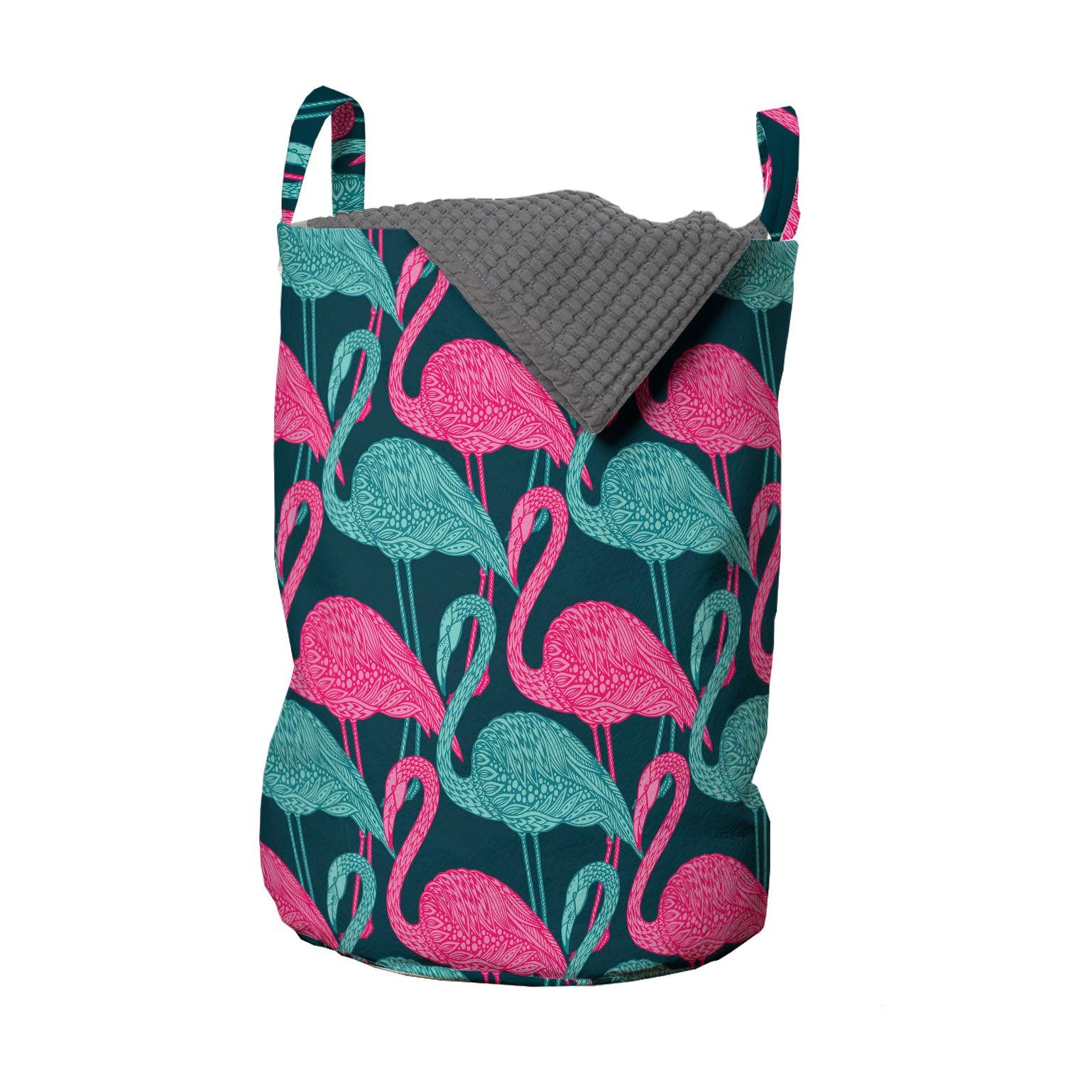 Abakuhaus Wäschesäckchen Wäschekorb mit Griffen Kordelzugverschluss für Waschsalons, Flamingo Bicolor Exotischer Vogel