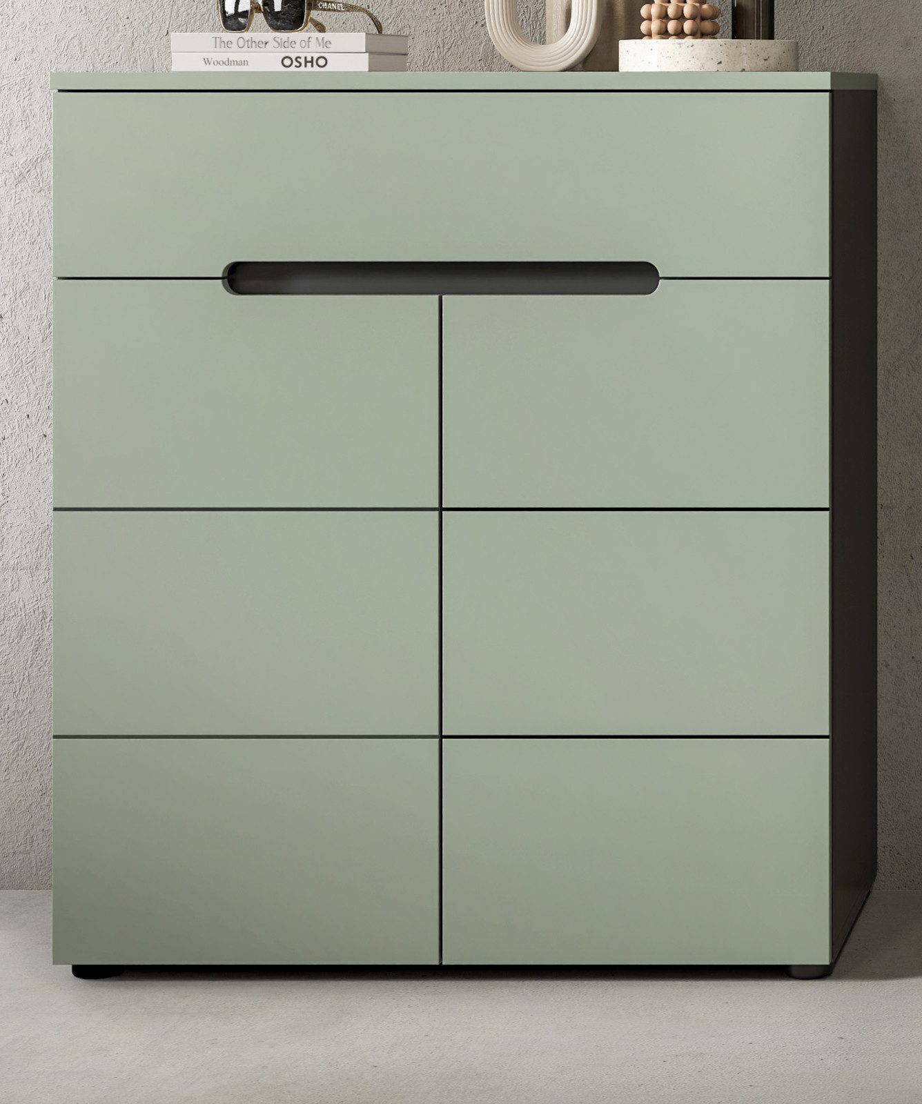 Inn.Furn Schuhkommode Cooper (Flur Kommode in dunklem Salbei Grün mit Basalt Grau, 80 x 94 cm), Vollauszug Schubkasten und Soft-Close-Funktion