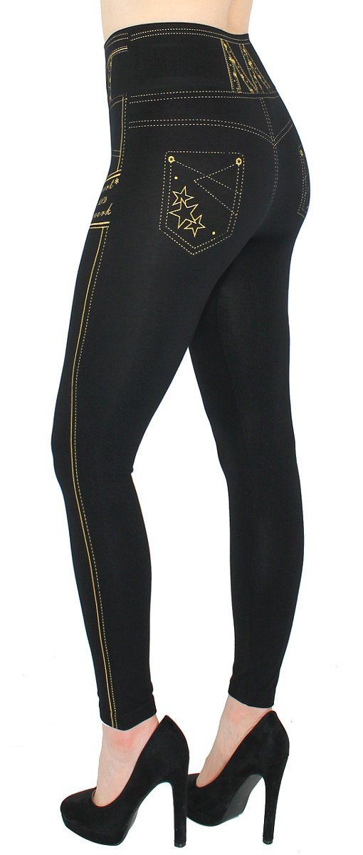 dy_mode Highwaist Leggings Damen Leggings Schwarz mit Goldfarben Glanz Must günstig online kaufen
