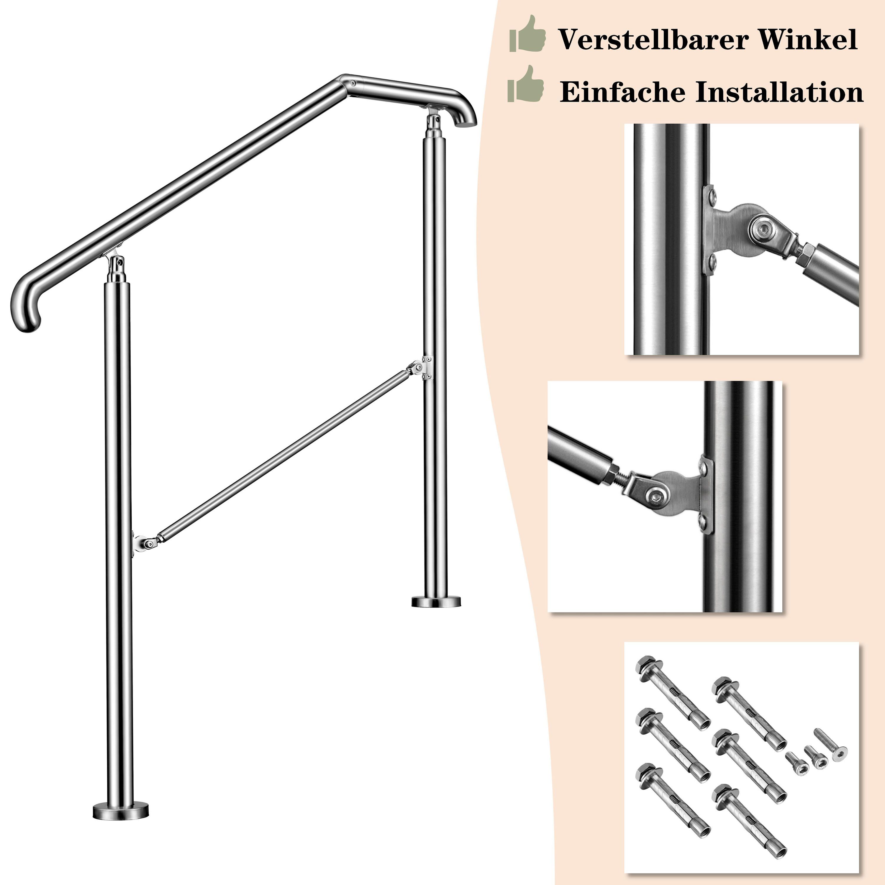 duschspa Handlauf 2–5 Stufen Edelstahl Geländer Eingangsgeländer für innen / außen, 108 cm Gesamtlänge, Eingangsgeländer, silber/schwarz, 108/136/162 cm – Bild 5 von 5