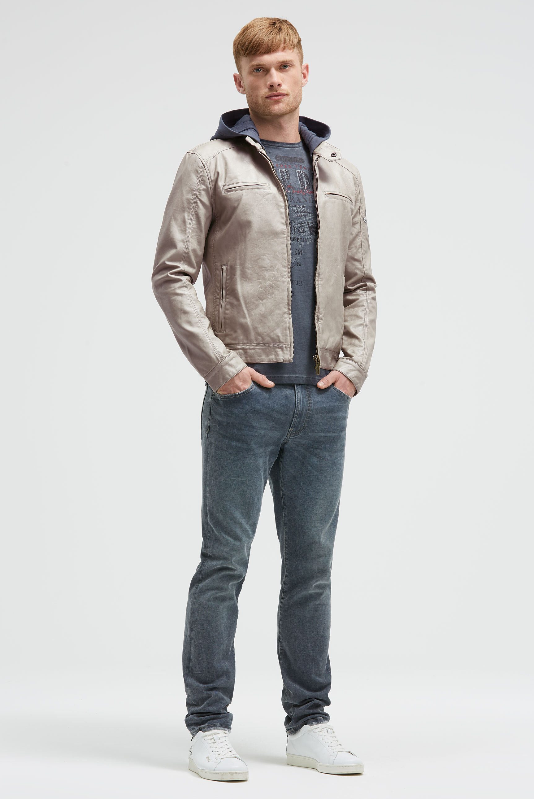 CAMP DAVID Lederimitatjacke mit abtrennbarer Kapuze