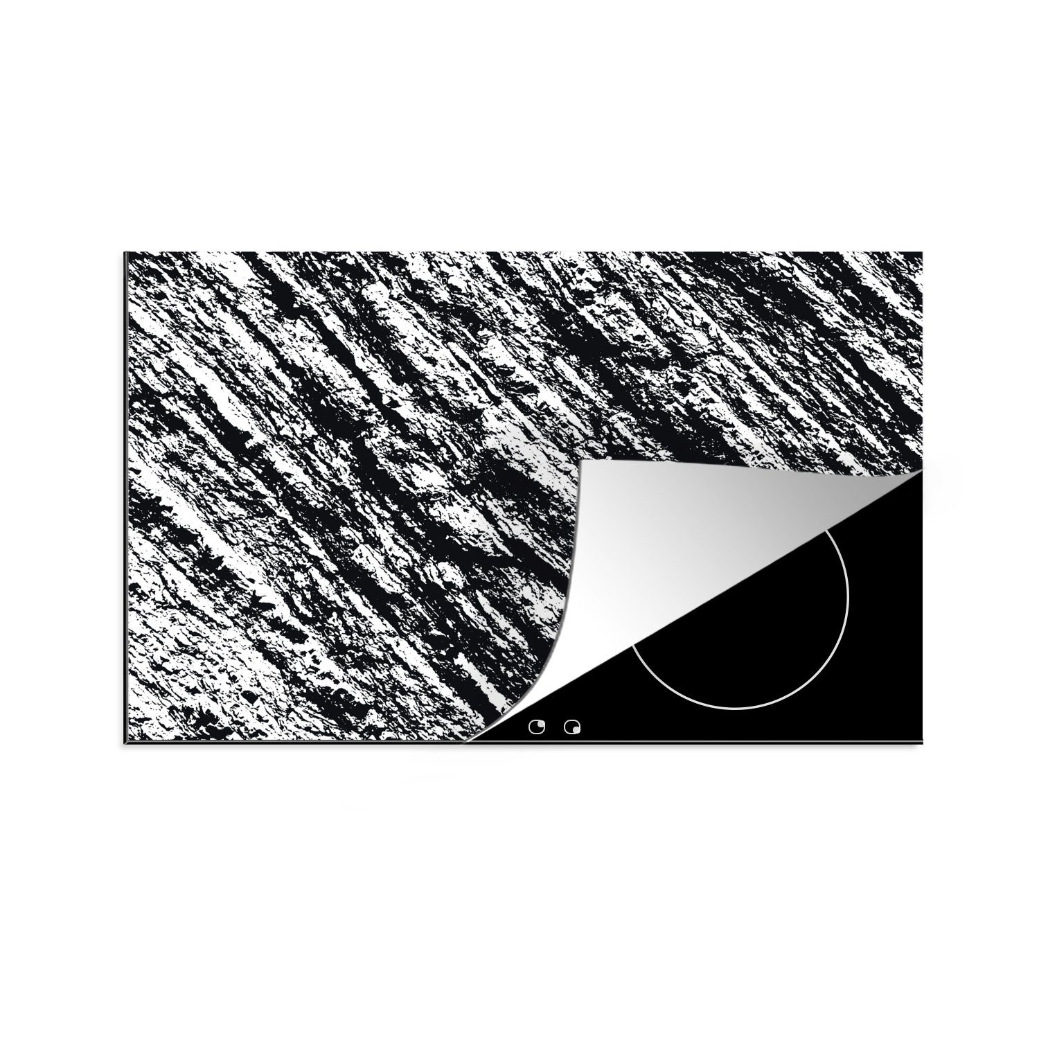 MuchoWow Herdblende-/Abdeckplatte Eine Schwarz-Weiß-Illustration einer Felsstruktur, Vinyl, (1 tlg), 81x52 cm, Induktionskochfeld Schutz für die küche, Ceranfeldabdeckung