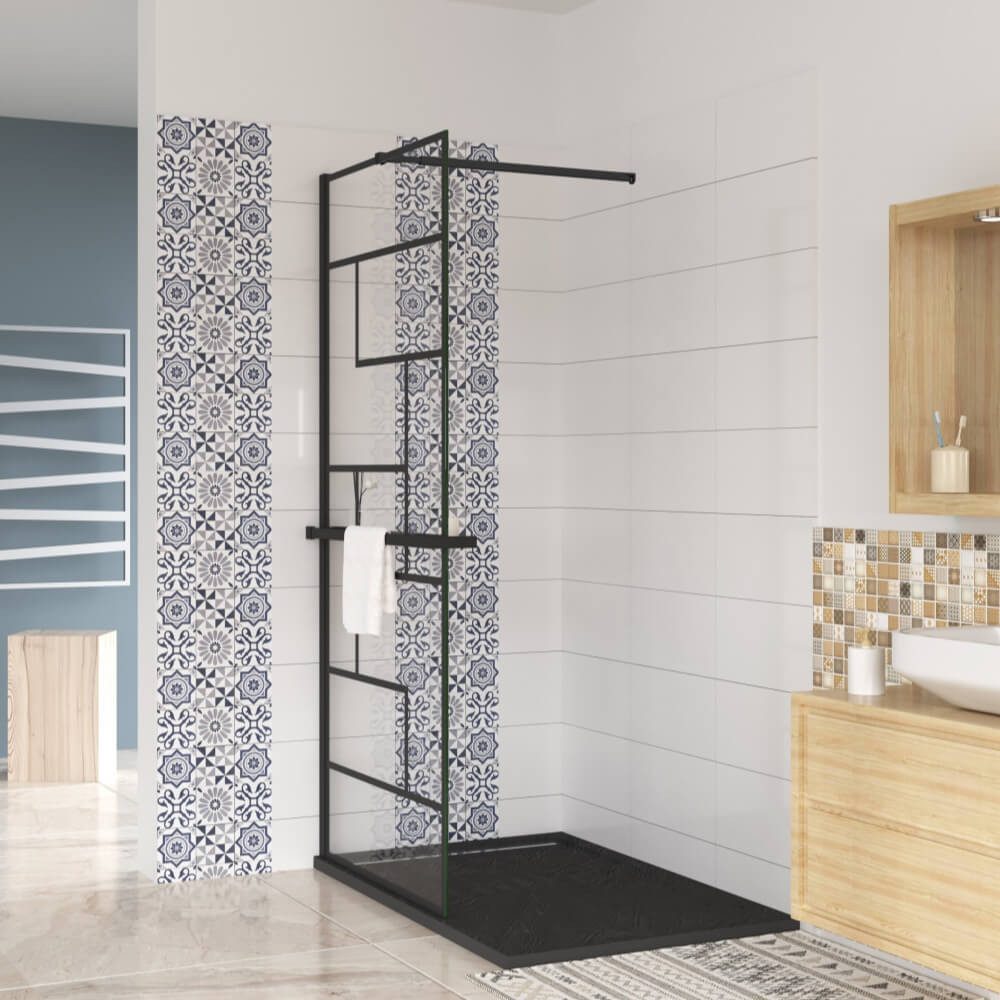 AICA Walk-in-Dusche 200cm 8mm ESG Stützstange Handtuchhalter schwarz Duscha günstig online kaufen