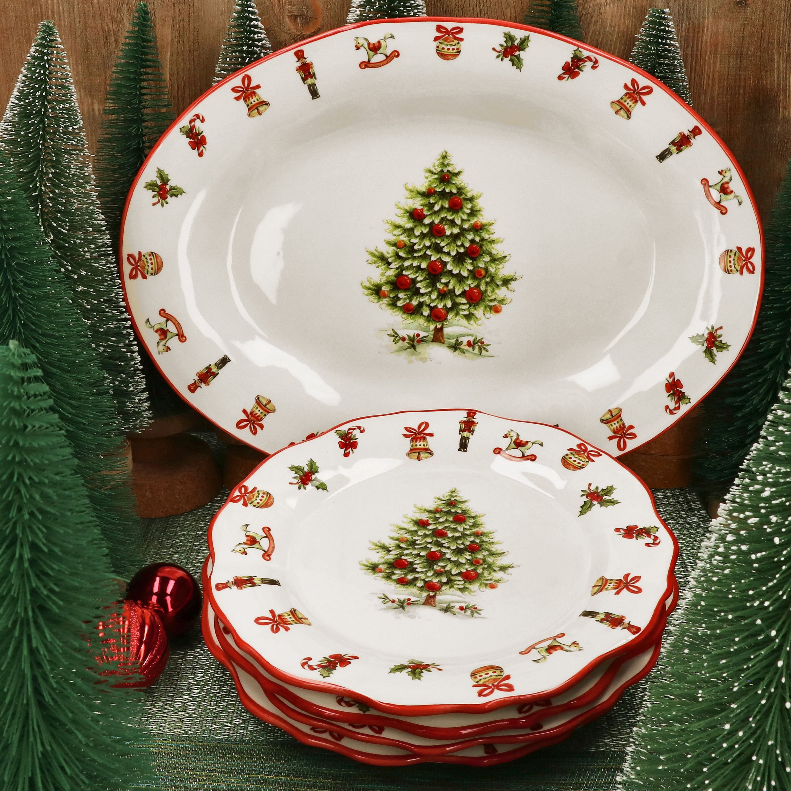 MamboCat Teller-Set 5tlg Lunch-Set Maestro Natale 4 Personen Speiseteller Servierplatte, Keramik