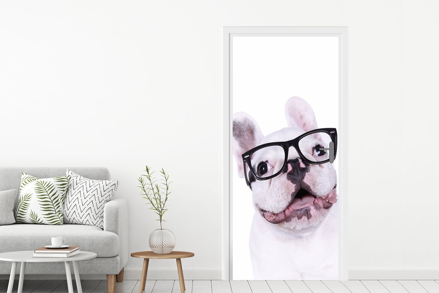 Brille 75x205 cm Hund Fototapete MuchoWow (1 - Hipster, Tür, Türaufkleber, St), - Matt, für bedruckt, Türtapete