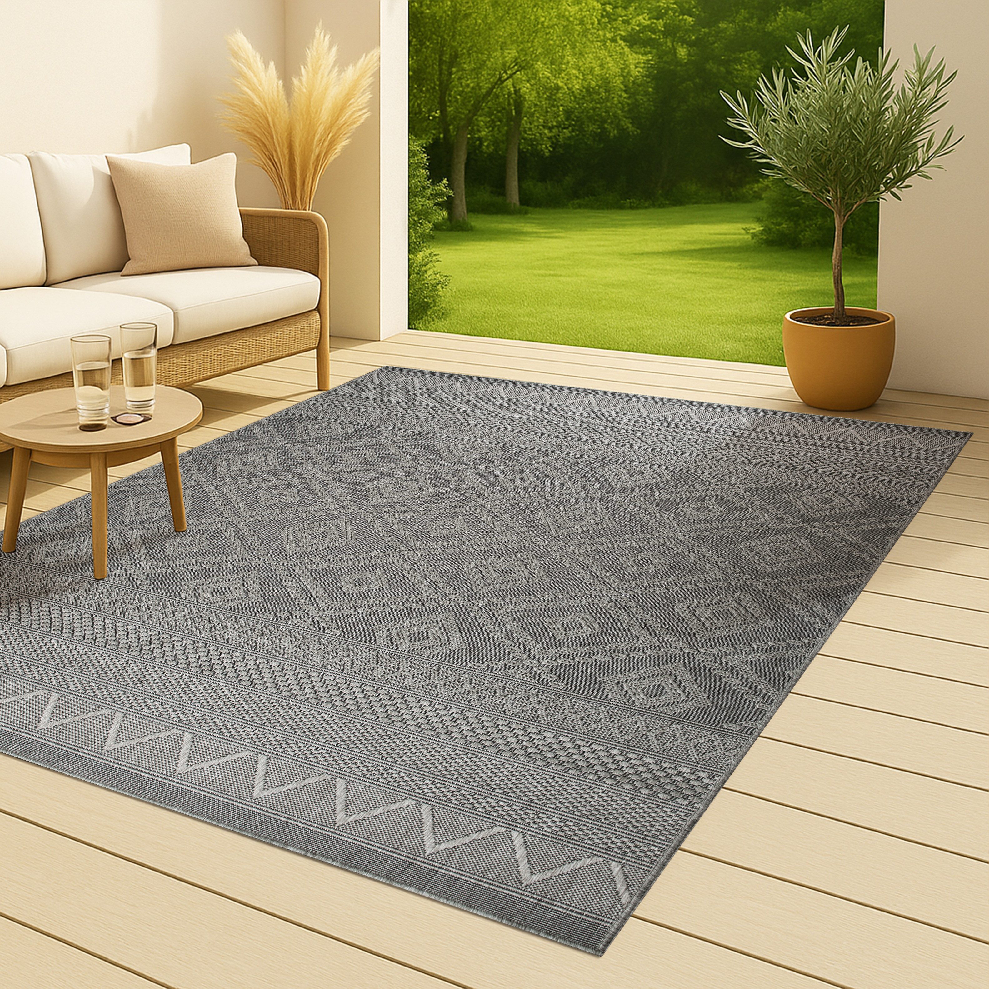 OTTO home Teppich Toronto auch als Läufer erhältlich, rechteckig, Höhe: 3 mm, In- und Outdoor geeignet, Sisal-Optik, Wetterfest & UV-beständig, Boho