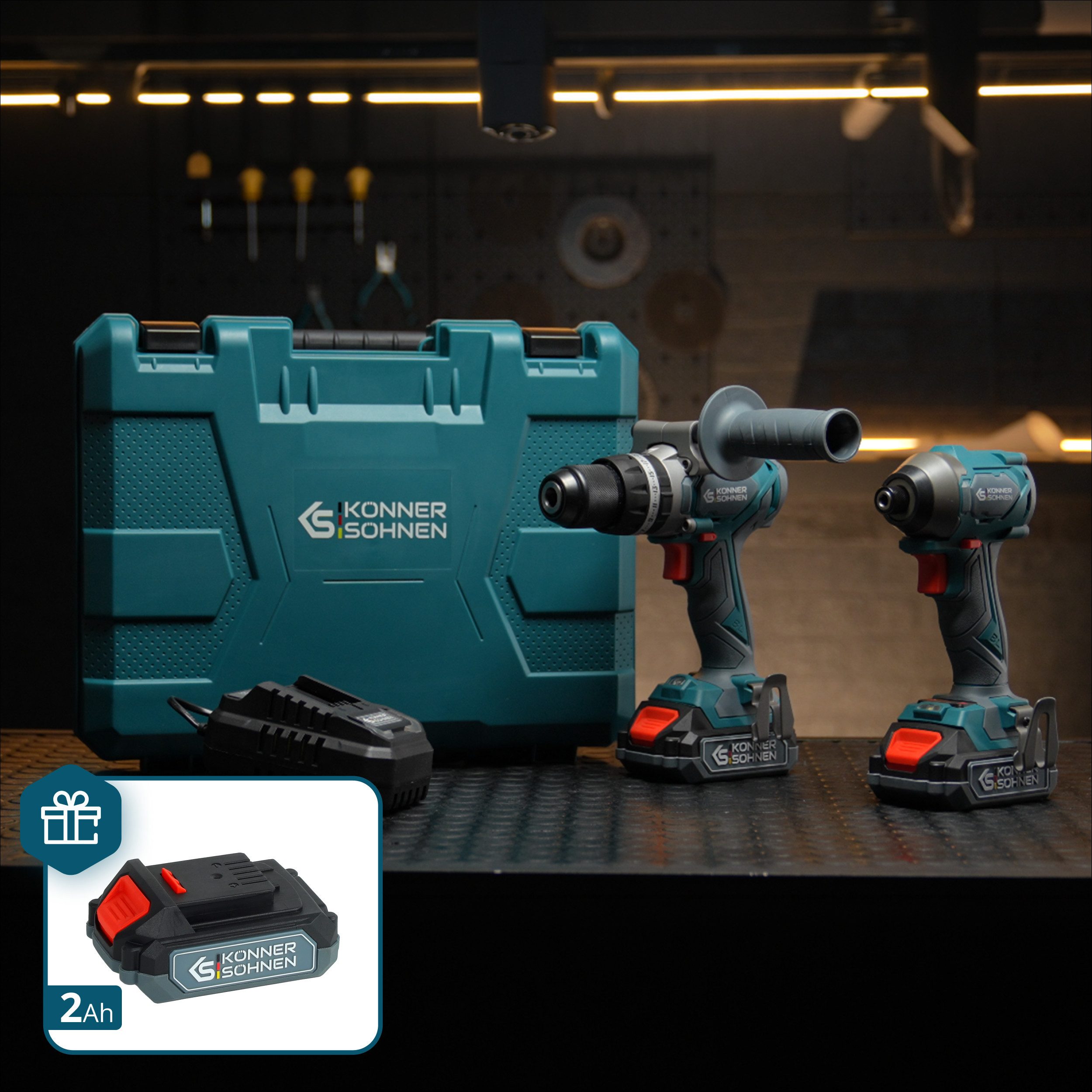 Könner & Söhnen Akku-Schlagbohrschrauber KS IDISD 20V SET 2 PLUS, (Bürstenlose Motoren, 80Nm/260Nm Power, Metallgetriebe, 1-tlg., Inklusive zusätzlichem 2Ah Akku als Geschenk & Ladegerät), Bürstenlose Motoren, 80Nm/260Nm Power, Metallgetriebe
