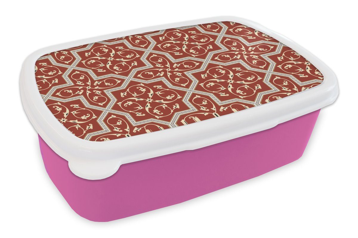 MuchoWow Lunchbox Muster - Rot - Sterne, Kunststoff, (2-tlg), Brotbox für Erwachsene, Brotdose Kinder, Snackbox, Mädchen, Kunststoff rosa