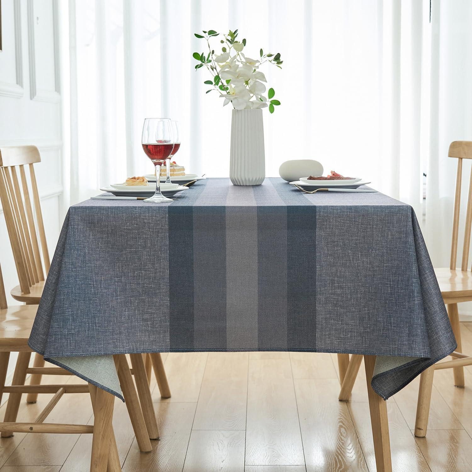 LuxusKollektion Tischdecke Tischdecke Anthrazit Leinenoptik 140x200 Streifen