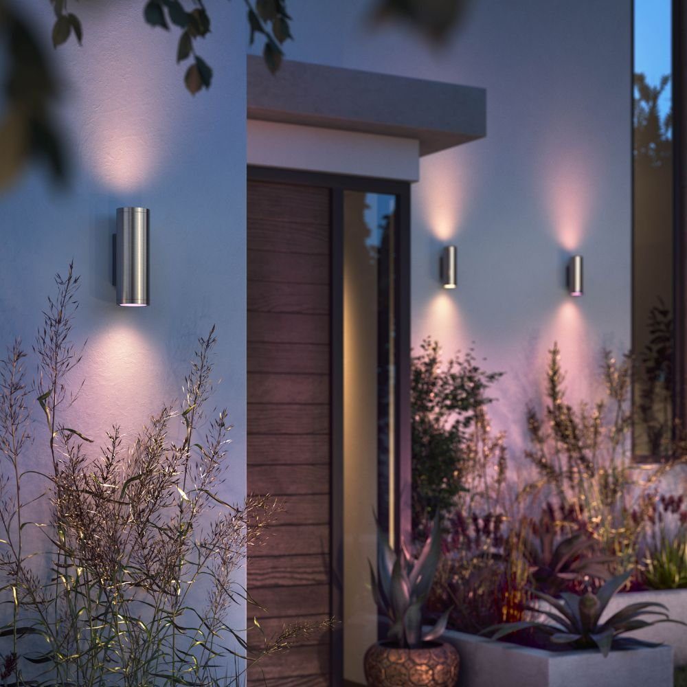 Philips Hue warmweiss, keine fest rund Aussenlampe, Aussenwandleuchte, Außen-Wandleuchte Color Leuchtmittel Edelstahl & Ja, LED White enthalten: verbaut, Angabe, Outdoor-Leuchte Appear LED, Ambiance Wandleuchte 1200lm