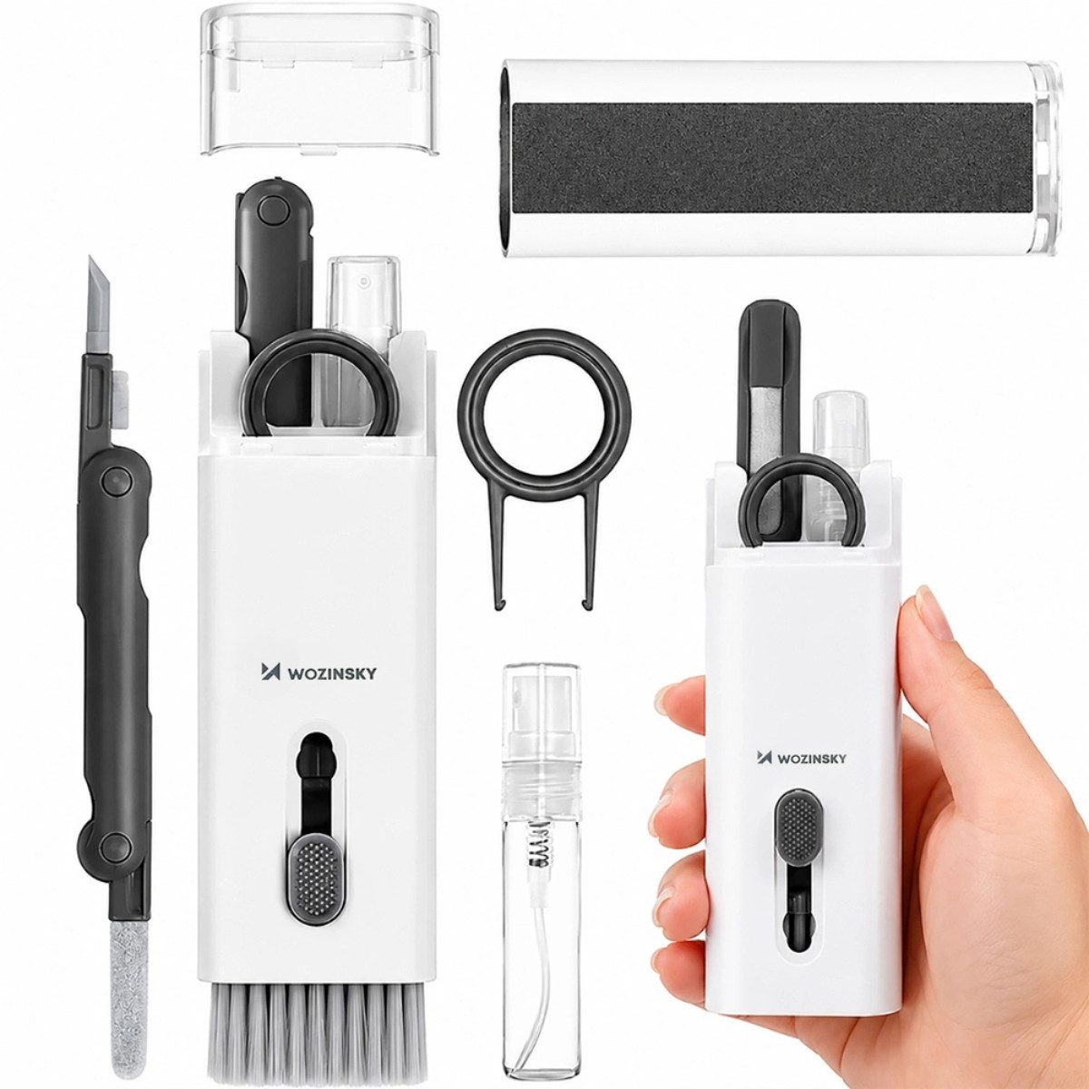 Wozinsky Reinigungs-Set HWZ-71G, 7in1 Reinigungsset mit Etui und Sprühspender