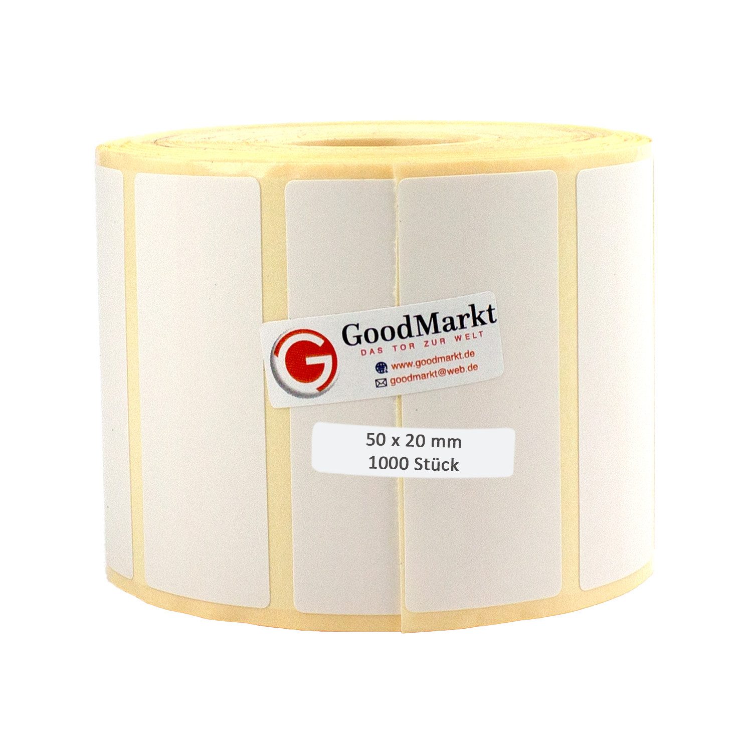 GoodMarkt Etiketten 50x20mm Selbstklebende Thermo Etiketten auf Rolle 1000 Labels, Adressetiketten Haushaltsetiketten Bedruckbar Aufkleber für Büro Küche