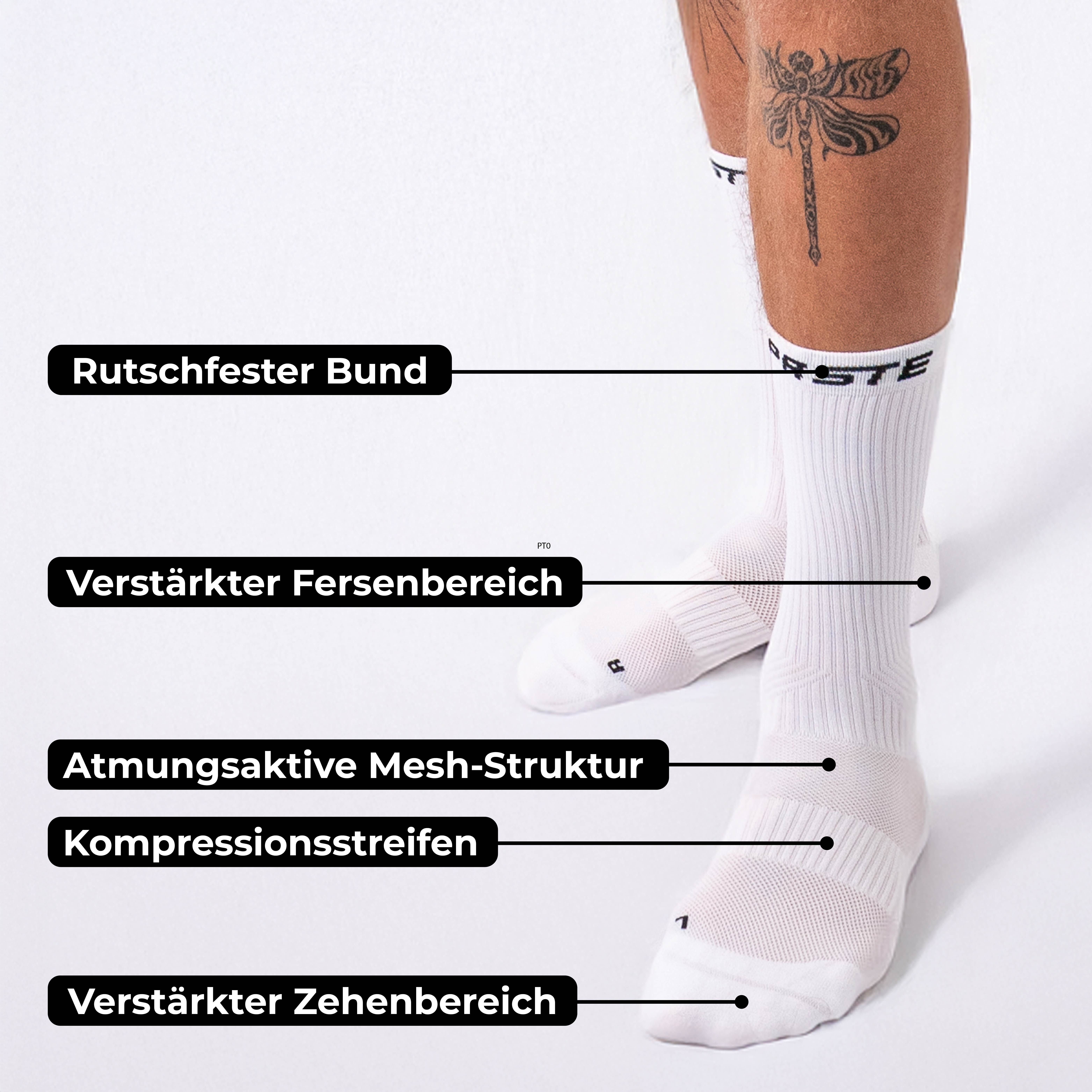 PASTE® Sportsocken & Fußballsocken (3 Paar) Gr. 39-47 für Herren & Damen (atmungsaktiv) (Set, Schwarz / Weiß) Anti-Rutsch Sport Socken für Erwachsene & Jugendliche Made in Italy