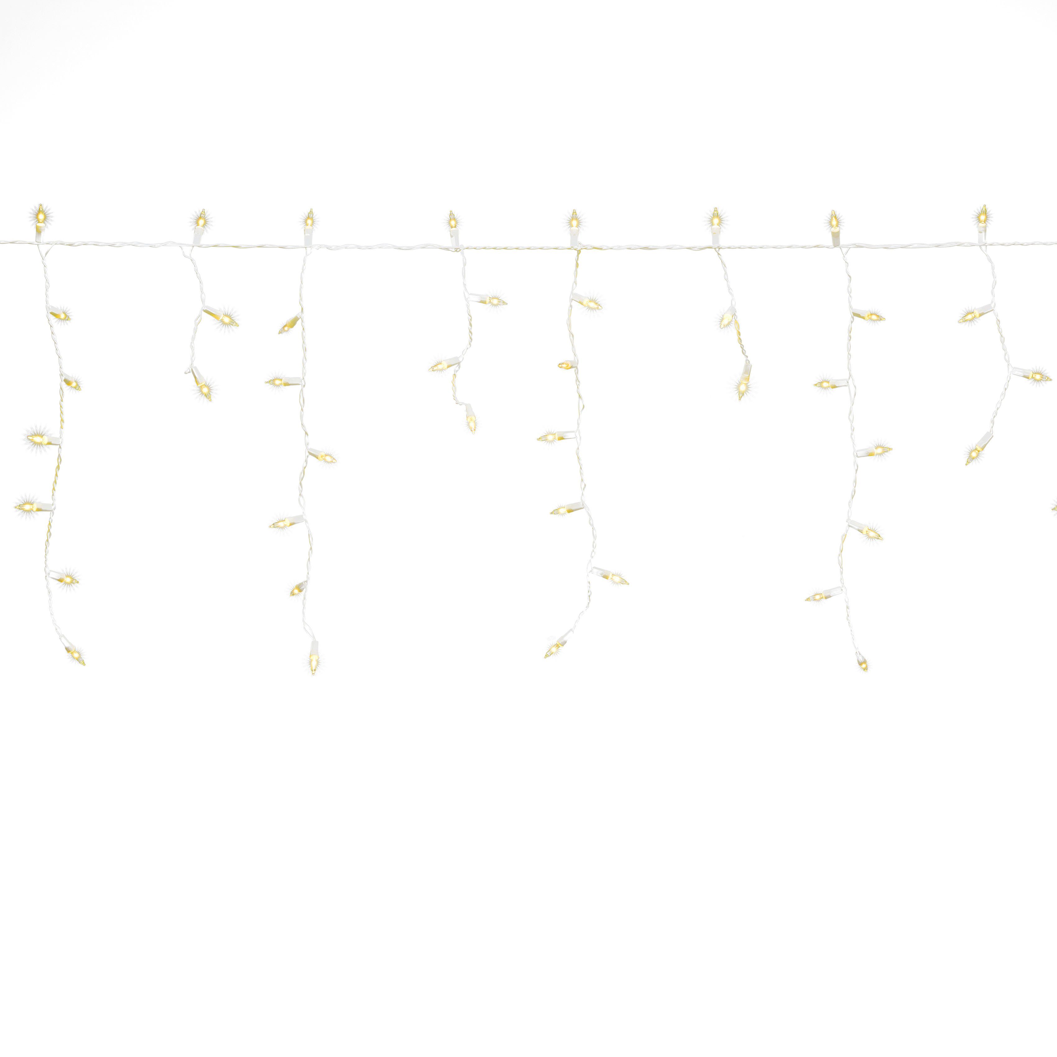KONSTSMIDE LED-Lichtervorhang Weihnachtsdeko aussen, 200-flammig, LED Eisregen Lichtervorhang, 200 bernsteinfarbene Dioden
