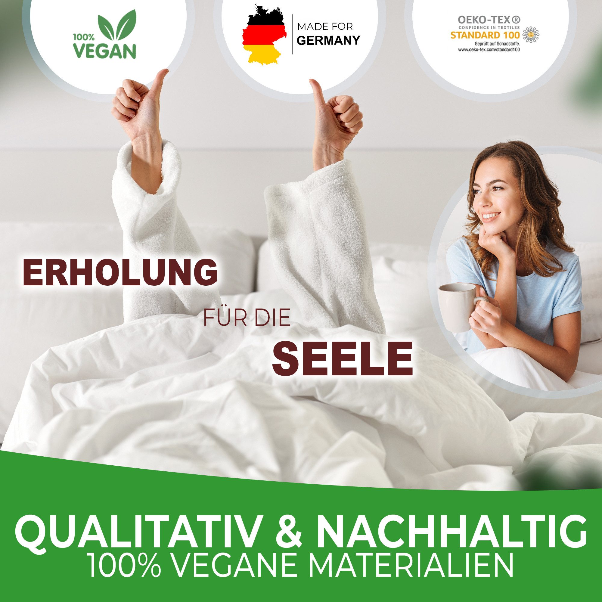 FIT DREAMS PRESS FOR SLEEP Bett-Set Premium Ganzjahresdecke - klimaregulierend inkl. Tragetasche, Füllung: 100% Natur-Vliesmischung aus 60% Leinen, 40% Lyocell-Cell Solution - 135x200 - 155x220 - 200x200, natürliche Ganzjahresdecke - vegane Steppdecke - Bestseller