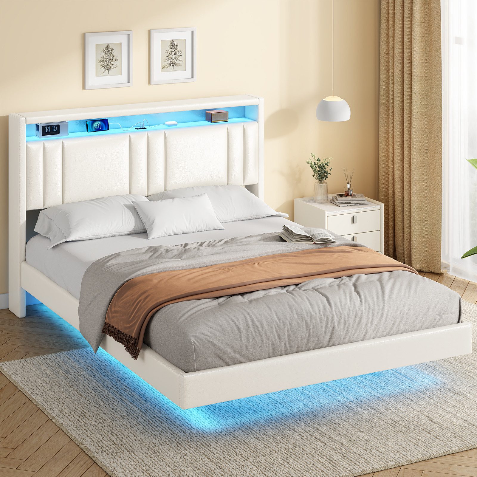 MSMASK Bettgestell Bett Bettgestell 140x200cm, Bettrahmen mit LED-Beleuchtu günstig online kaufen