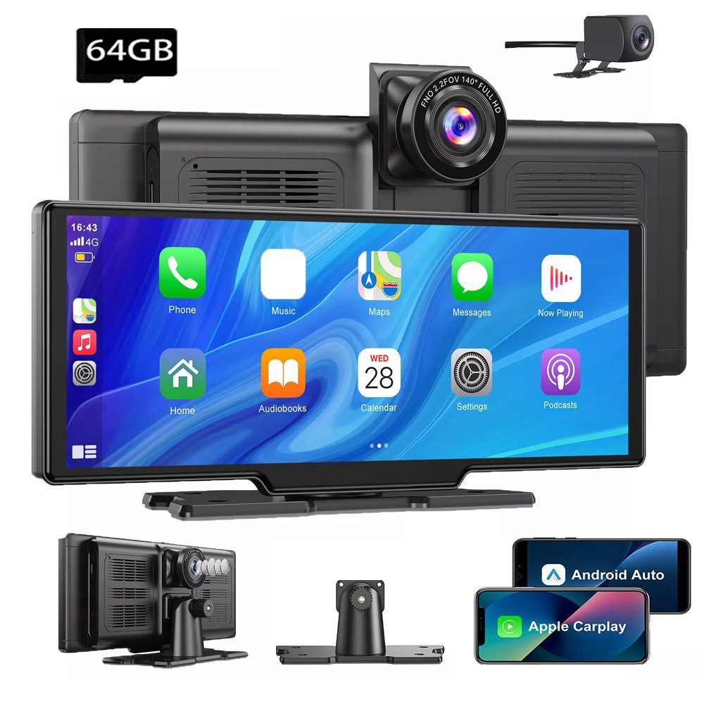 4K HD 10,26'' Neuestes Auto Android Apple Carplay Rückfahrkamera 64G Dashcam