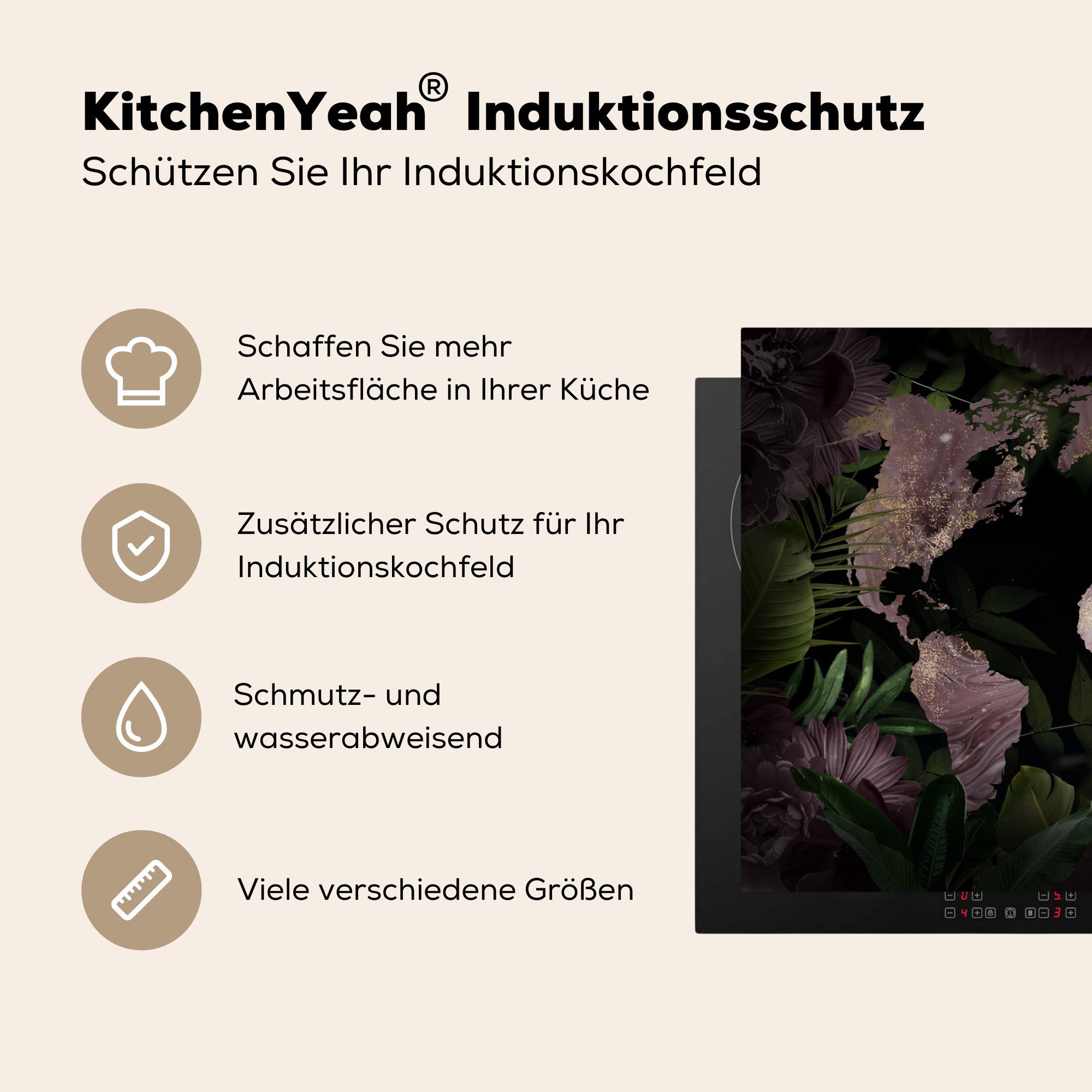 MuchoWow Herdblende-/Abdeckplatte Weltkarte - (1 Pflanzen, die Schutz küche, tlg), Luxus Vinyl, cm, für 81x52 - Induktionskochfeld Ceranfeldabdeckung