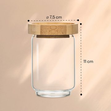 Klarstein Frischhaltedose Stapelglas mit Bambusdeckel 250 ml stapelbar, Bambus