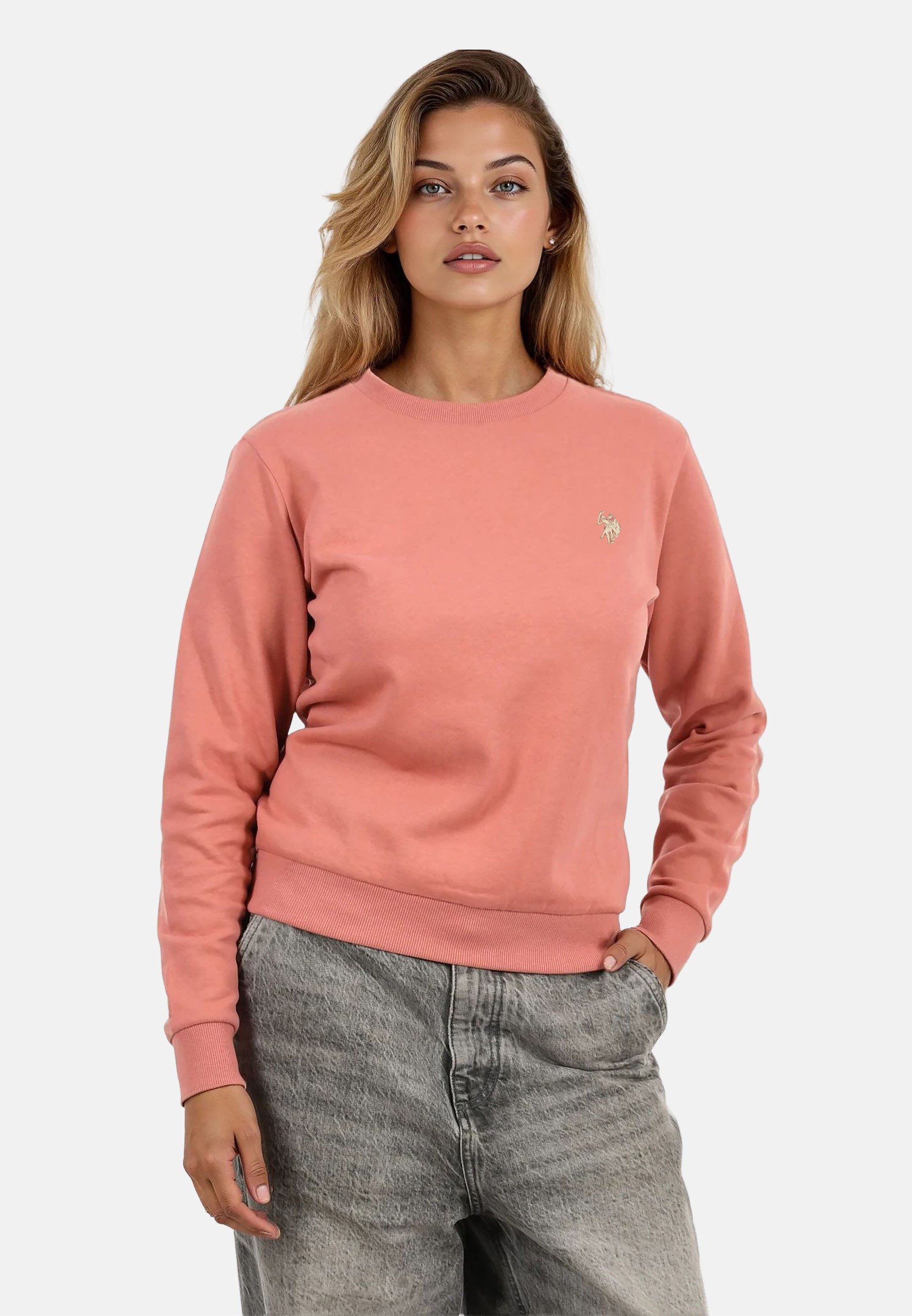 U.S. Polo Assn. Rundhalspullover USZoee – Damen Sweatshirt mit Rundhalsausschnitt Weiche Baumwollmischung, femininer Schnitt und Logo-Stickerei