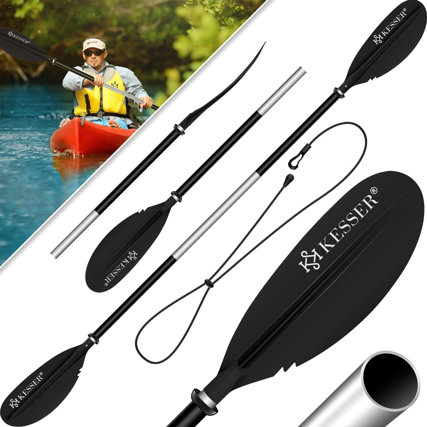 KESSER Sup весло, Paddle Doppelpaddel 4-teilig für Kanu Kayak SUP Stand-Up