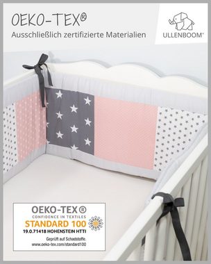 ULLENBOOM ® Bettnestchen Baby Nestchen Rosa Grau 210x30 cm (Made in EU), Bezug 100% Baumwolle, (1-tlg), Passend für Babybett 140x70 cm, Weiche Babybettumrandung