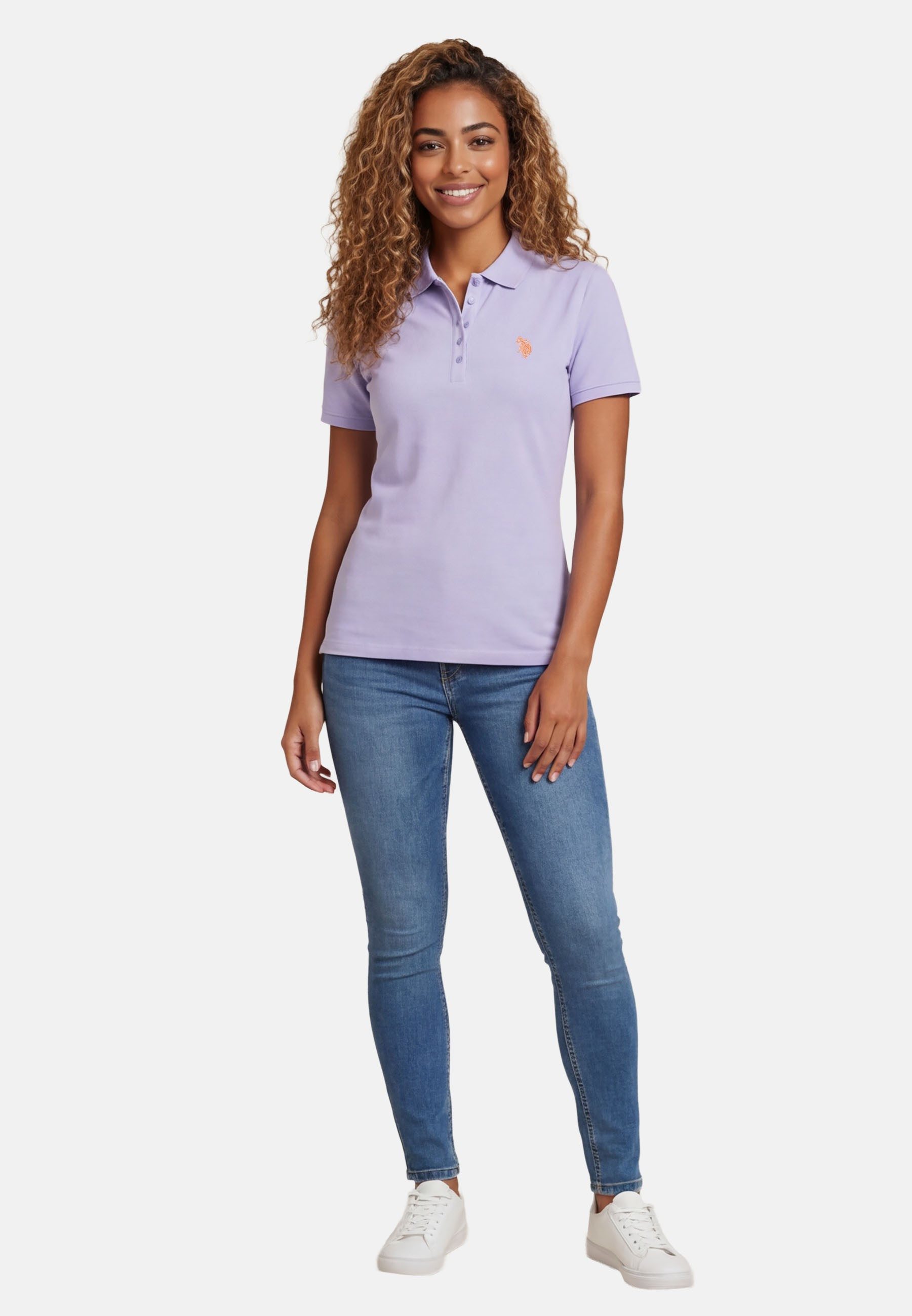 U.S. Polo Assn. Poloshirt USSiirena – Damen Classic Fit kurzarm mit Logo-Stickerei Mit Flachstrick-Kragen, Knopfleiste und elastischer Baumwollmischung