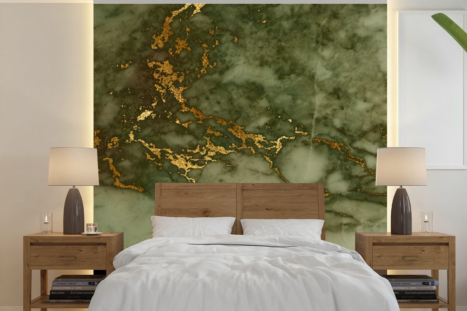 (5 Wohnzimmer Schlafzimmer, Matt, Wandtapete Tapete oder Marmor bedruckt, MuchoWow - Muster für - Fototapete Gold, St), Vinyl